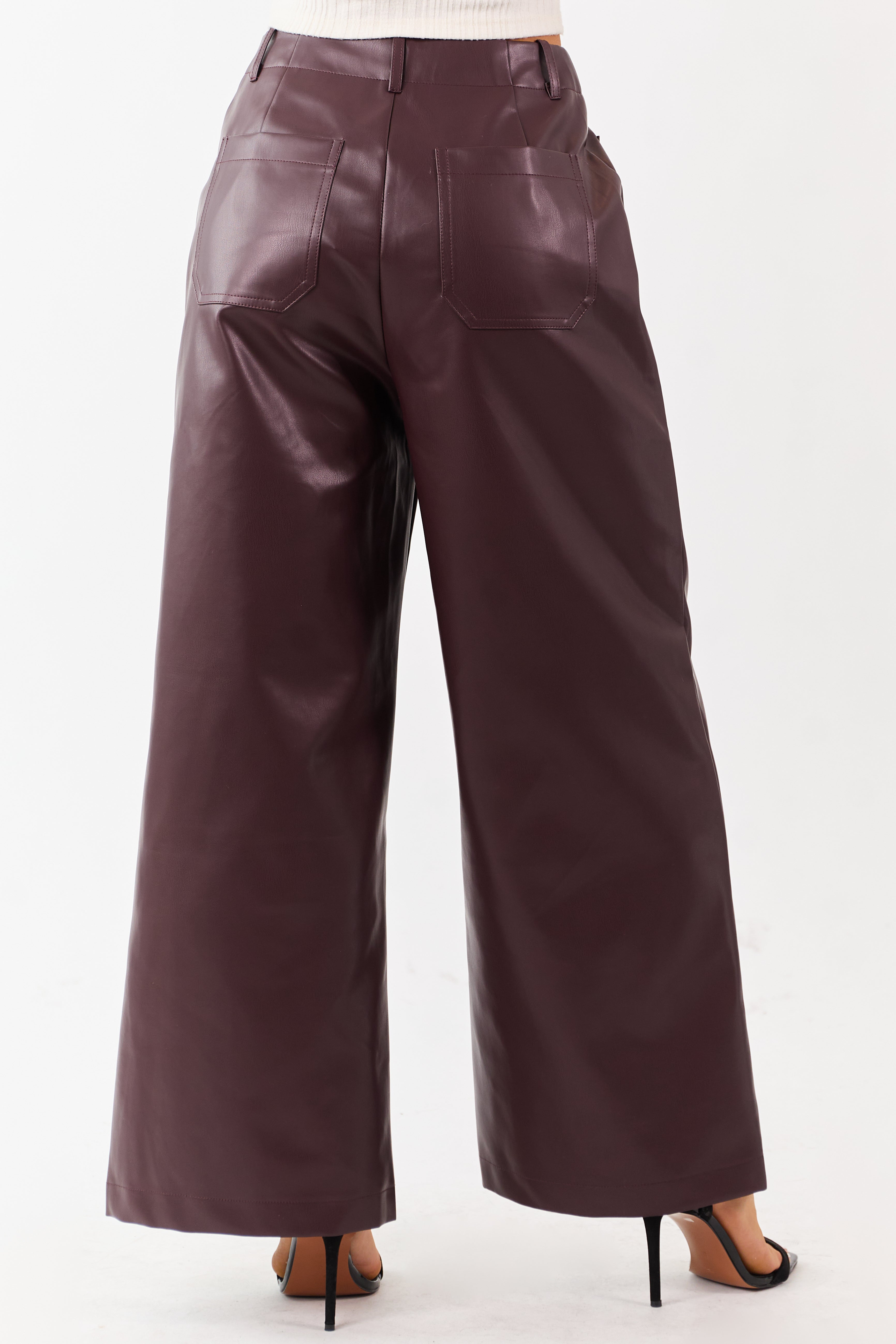 Lovelo Chocolate Faux Leather Wide Leg Pants