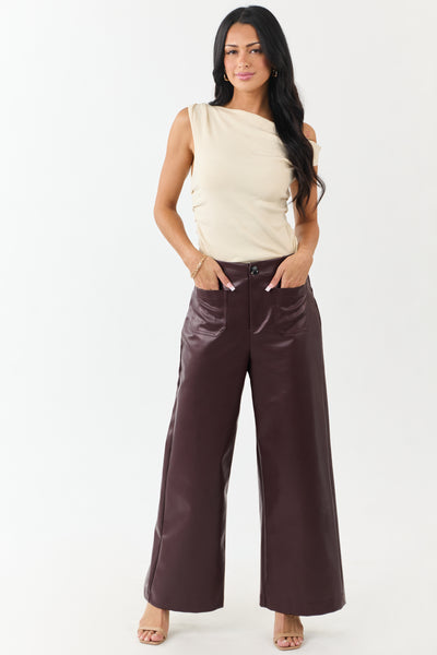 Lovelo Chocolate Faux Leather Wide Leg Pants