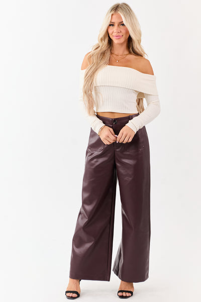 Lovelo Chocolate Faux Leather Wide Leg Pants