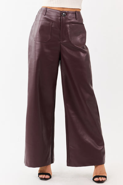 Lovelo Chocolate Faux Leather Wide Leg Pants