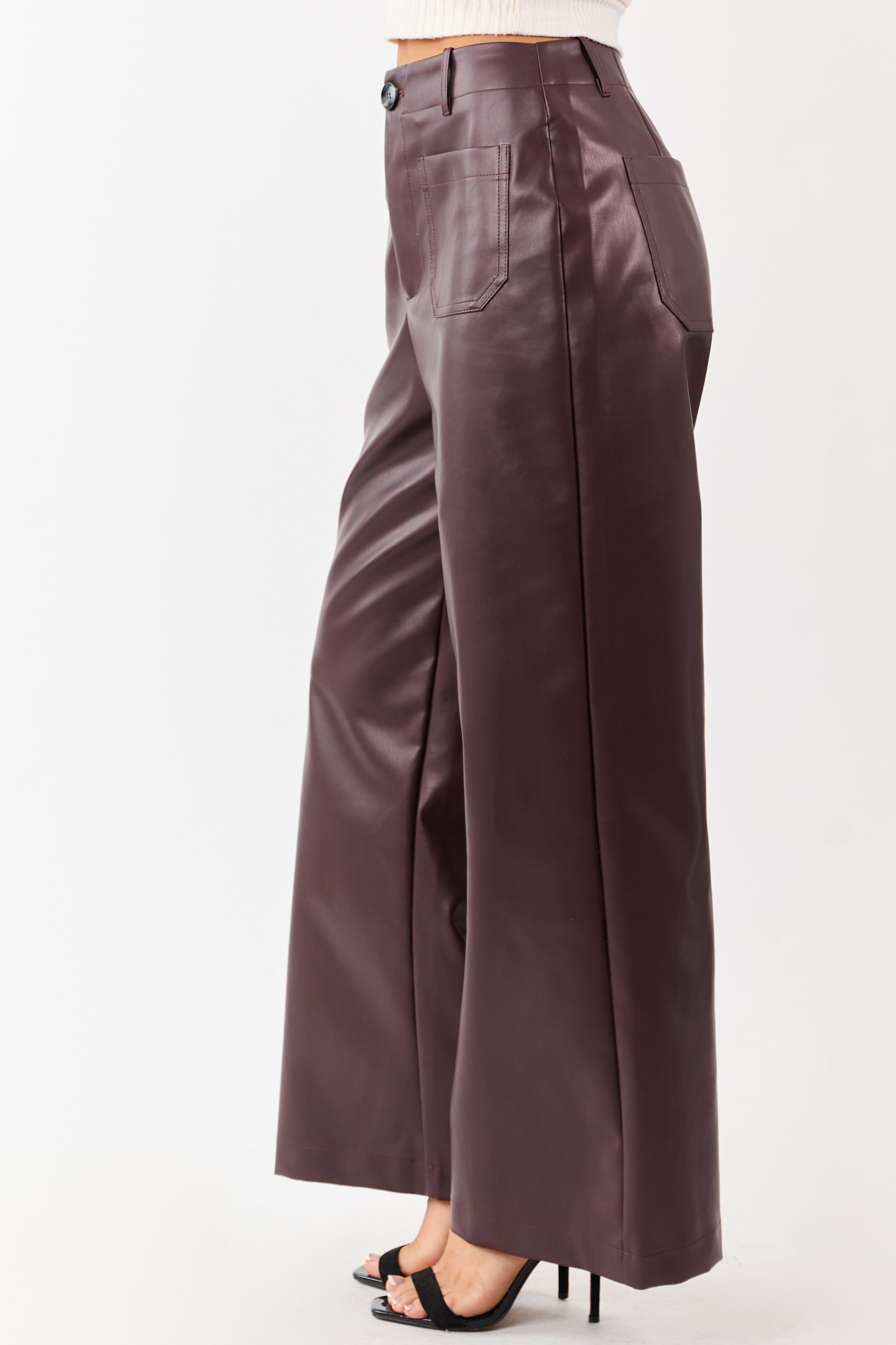 Lovelo Chocolate Faux Leather Wide Leg Pants