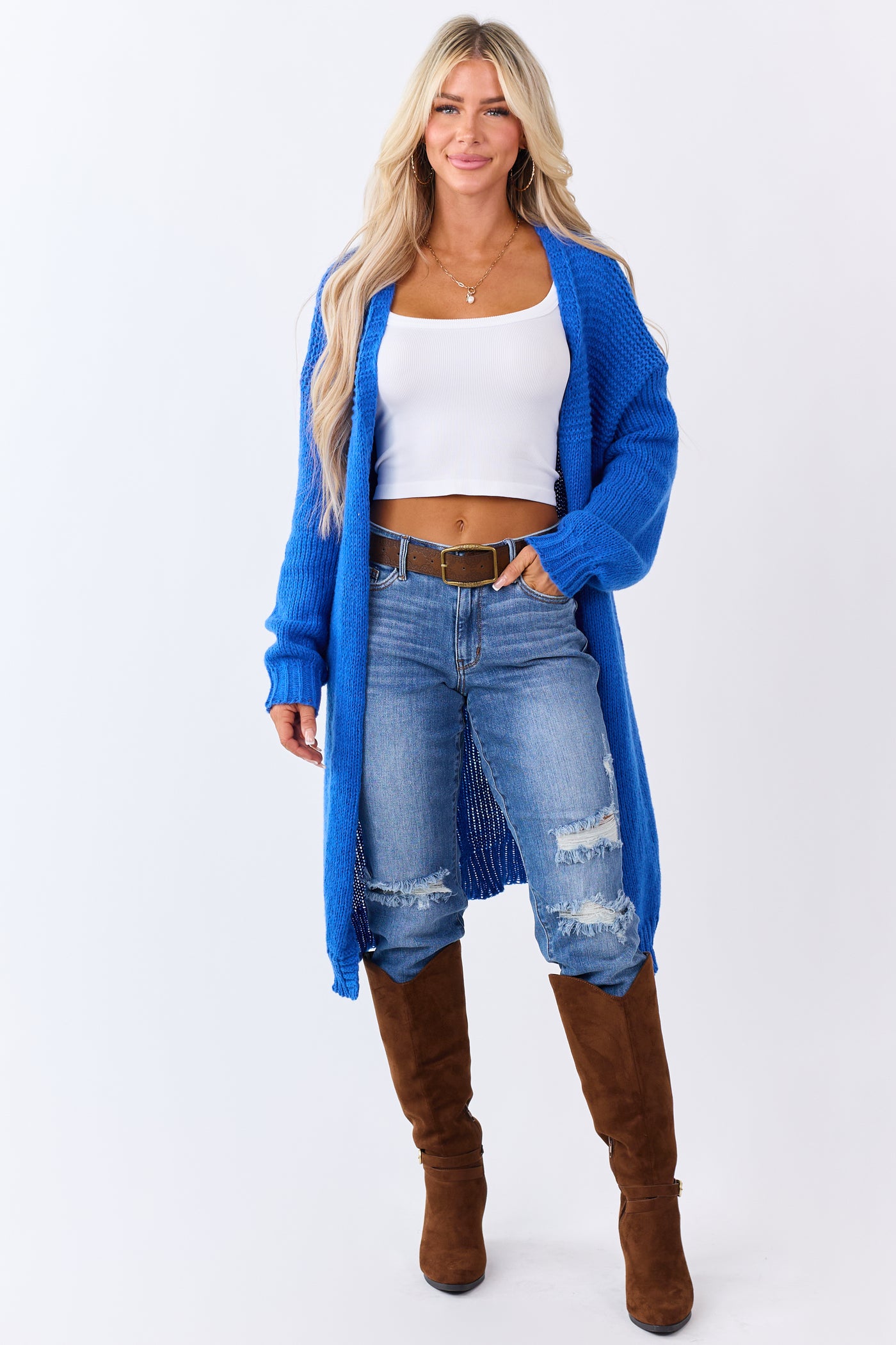 Lovelo Cobalt Knit Open Front Duster Cardigan