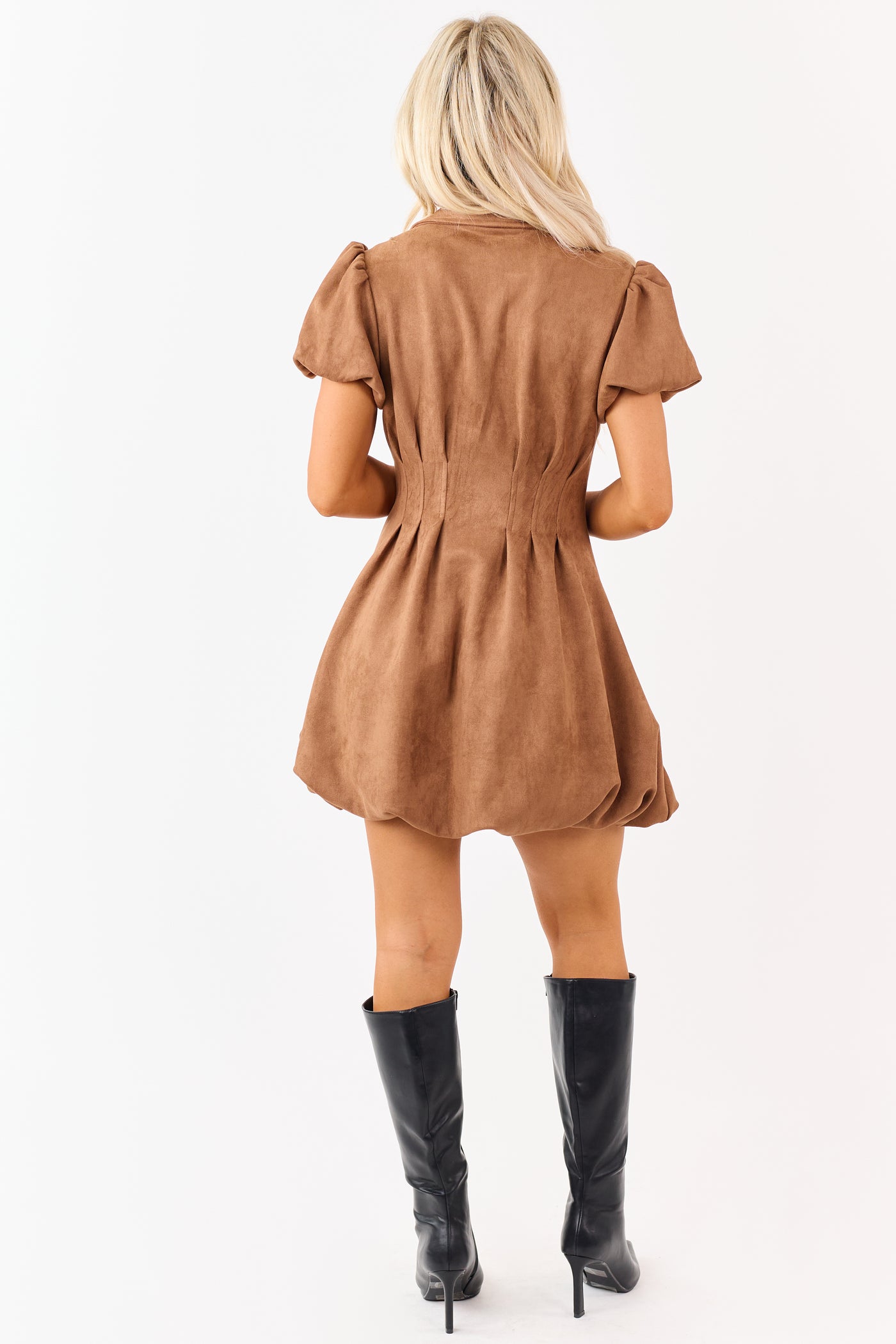 Lovelo Cognac Faux Suede Zip Up Mini Dress