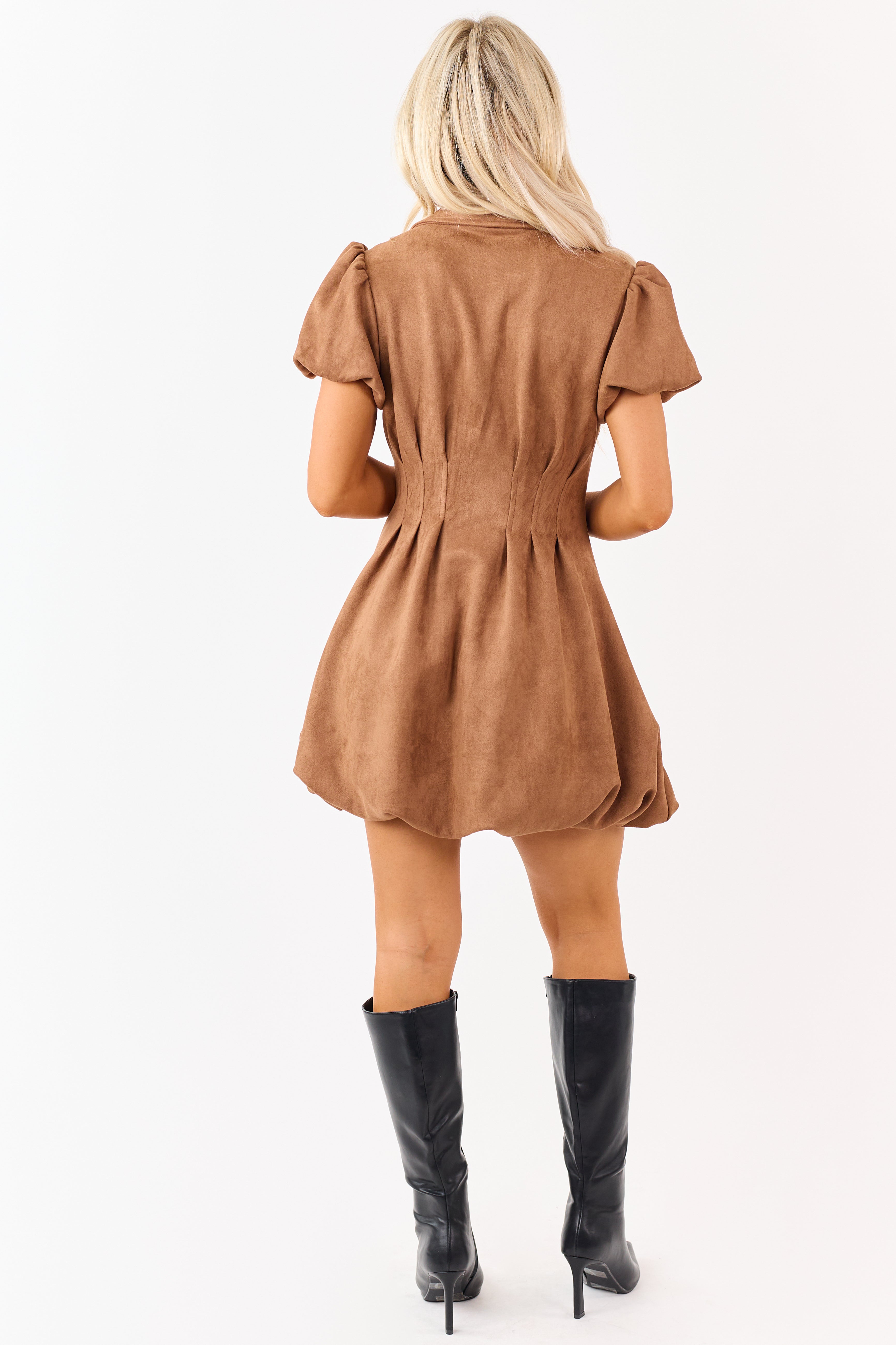 Lovelo Cognac Faux Suede Zip Up Mini Dress