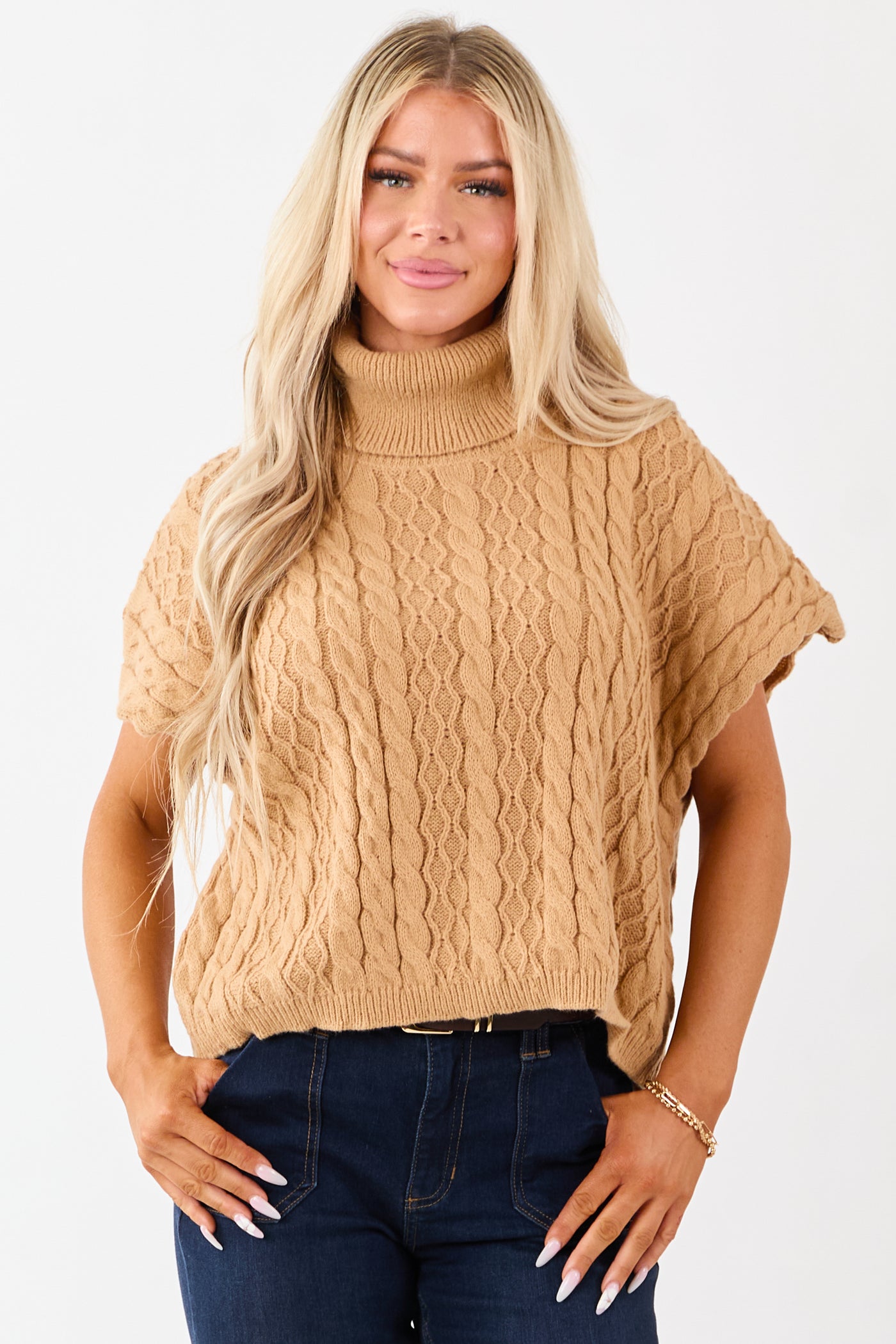 Lovelo Copper Cable Knit Turtleneck Sweater