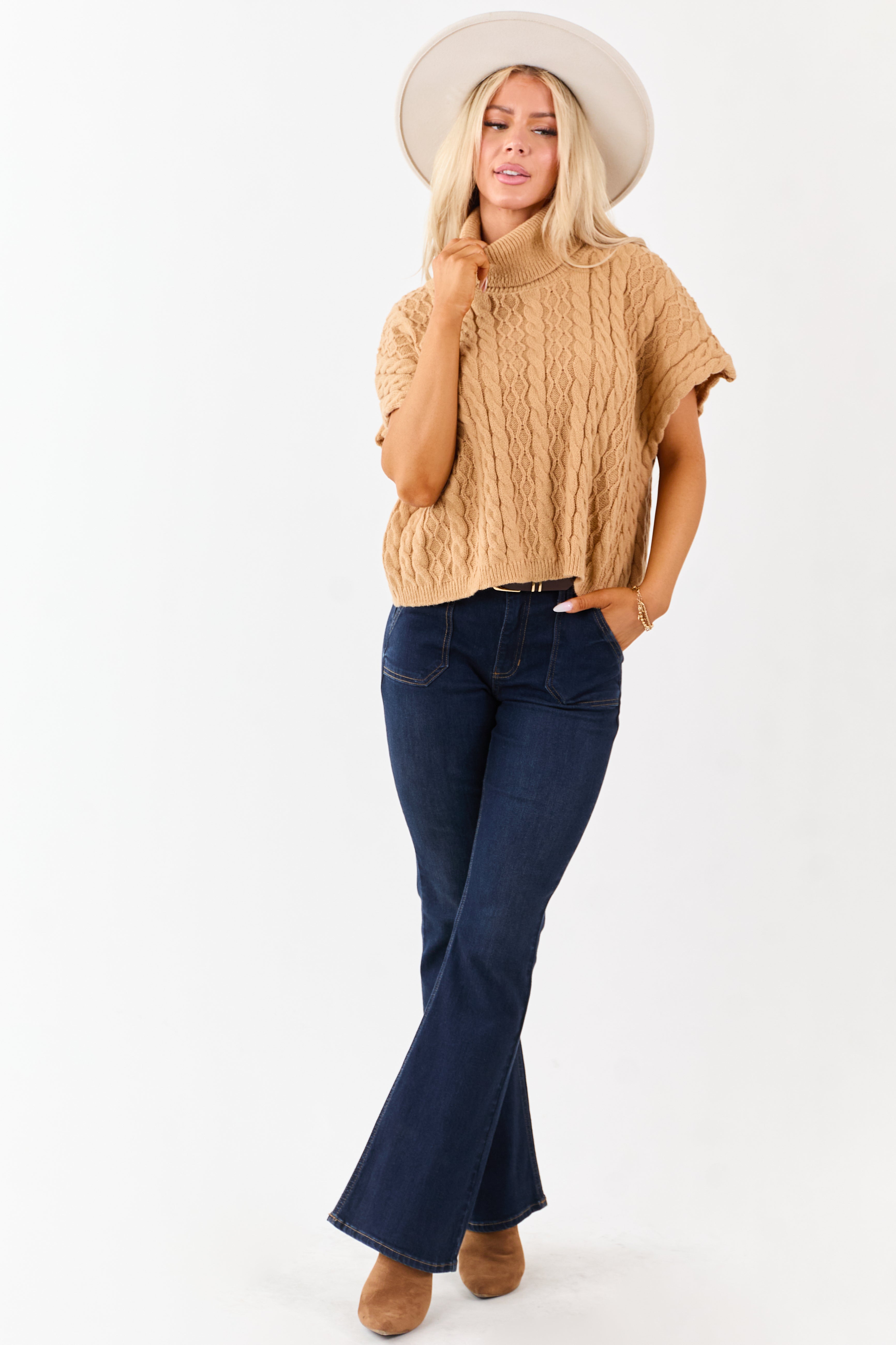 Lovelo Copper Cable Knit Turtleneck Sweater