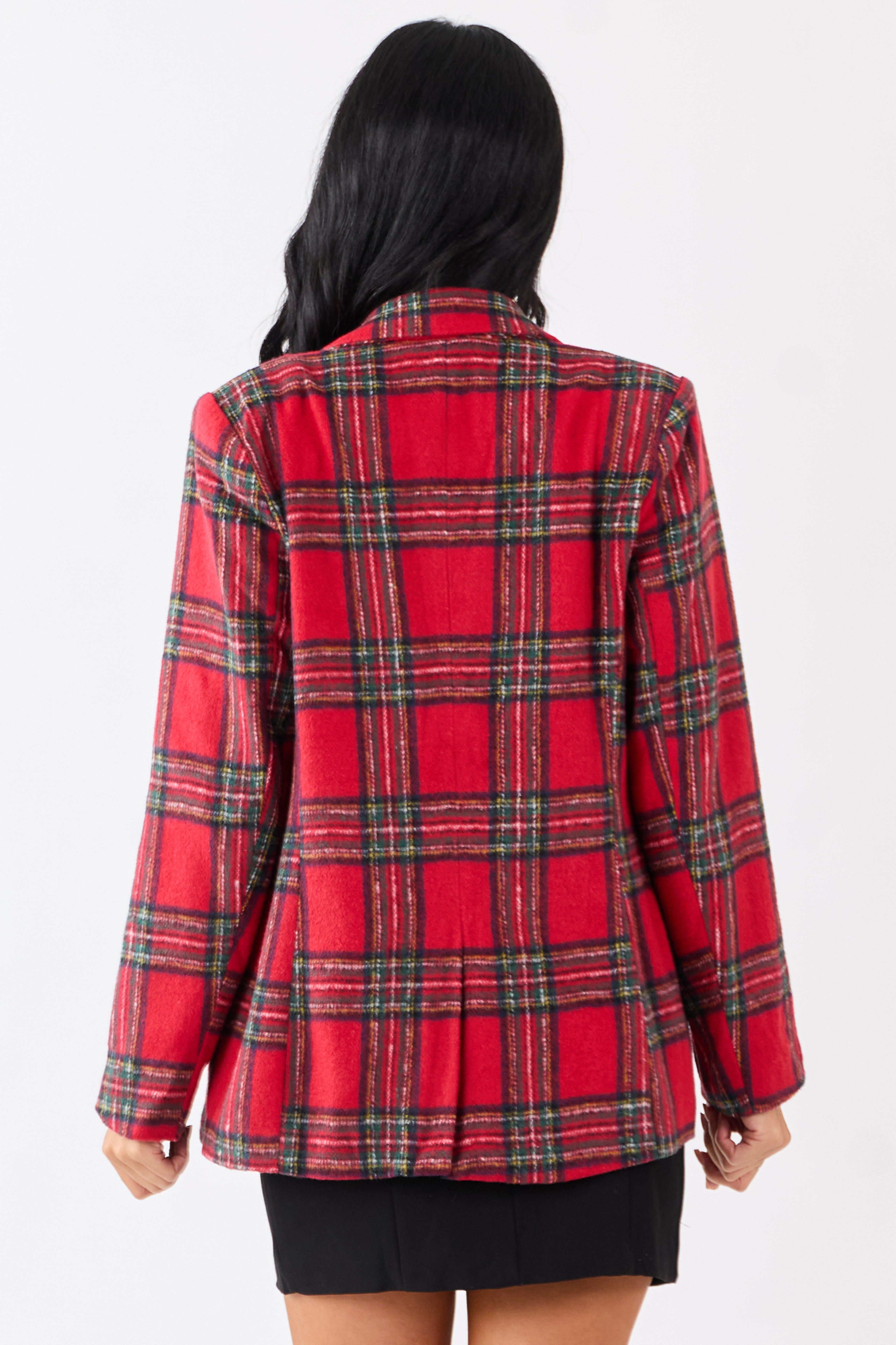 Lovelo Cranberry Plaid Flannel Button Down Blazer