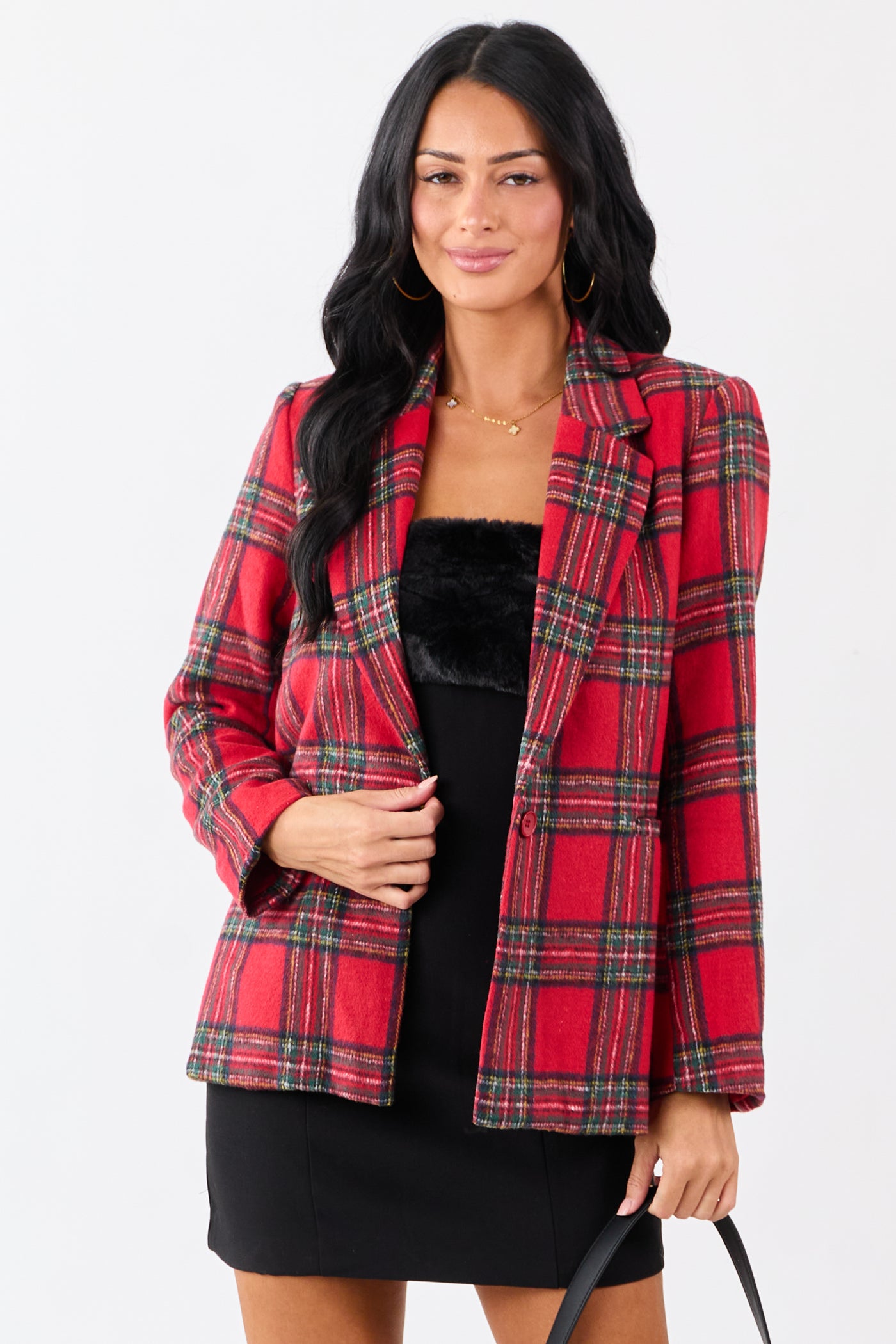 Lovelo Cranberry Plaid Flannel Button Down Blazer