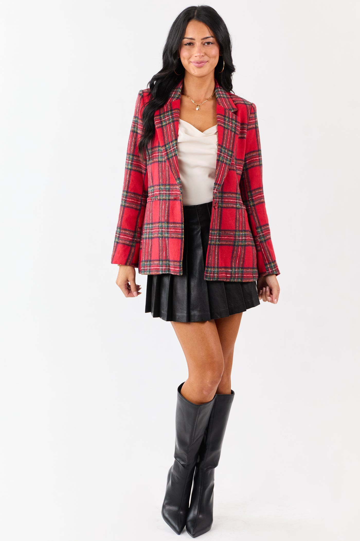 Lovelo Cranberry Plaid Flannel Button Down Blazer