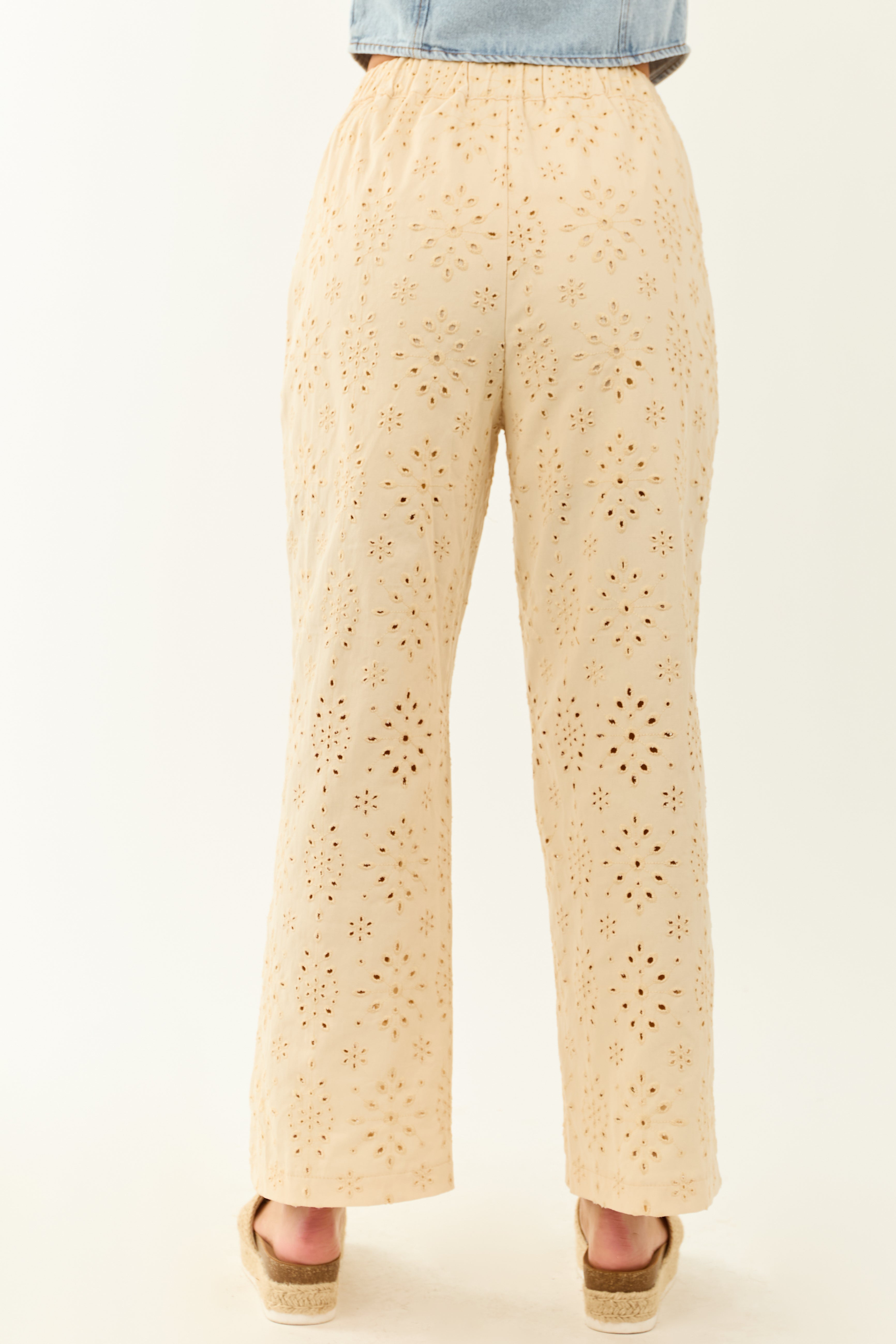 Lovelo Cream Eyelet Lace Straight Leg Cotton Pants | Lime Lush