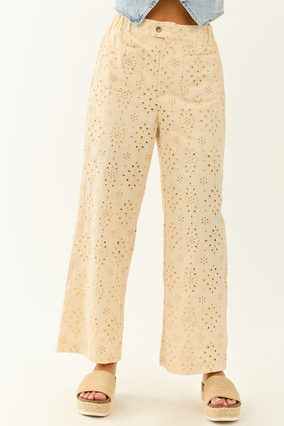 Lovelo Cream Eyelet Lace Straight Leg Cotton Pants