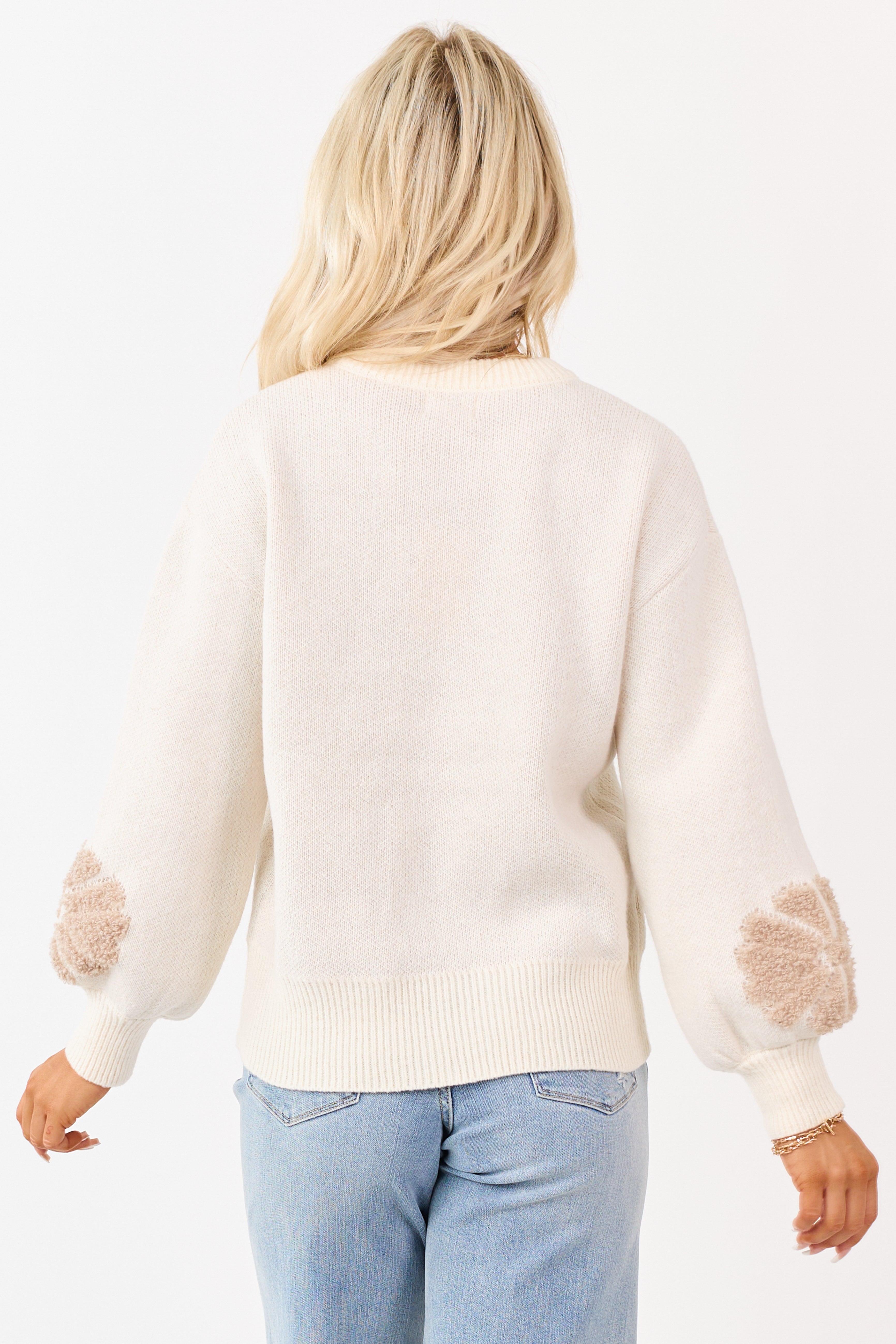 Lovelo Cream Floral Sherpa Pearl Graphic Sweater