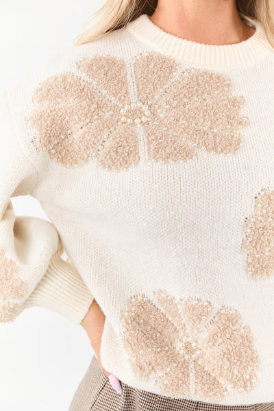 Lovelo Cream Floral Sherpa Pearl Graphic Sweater
