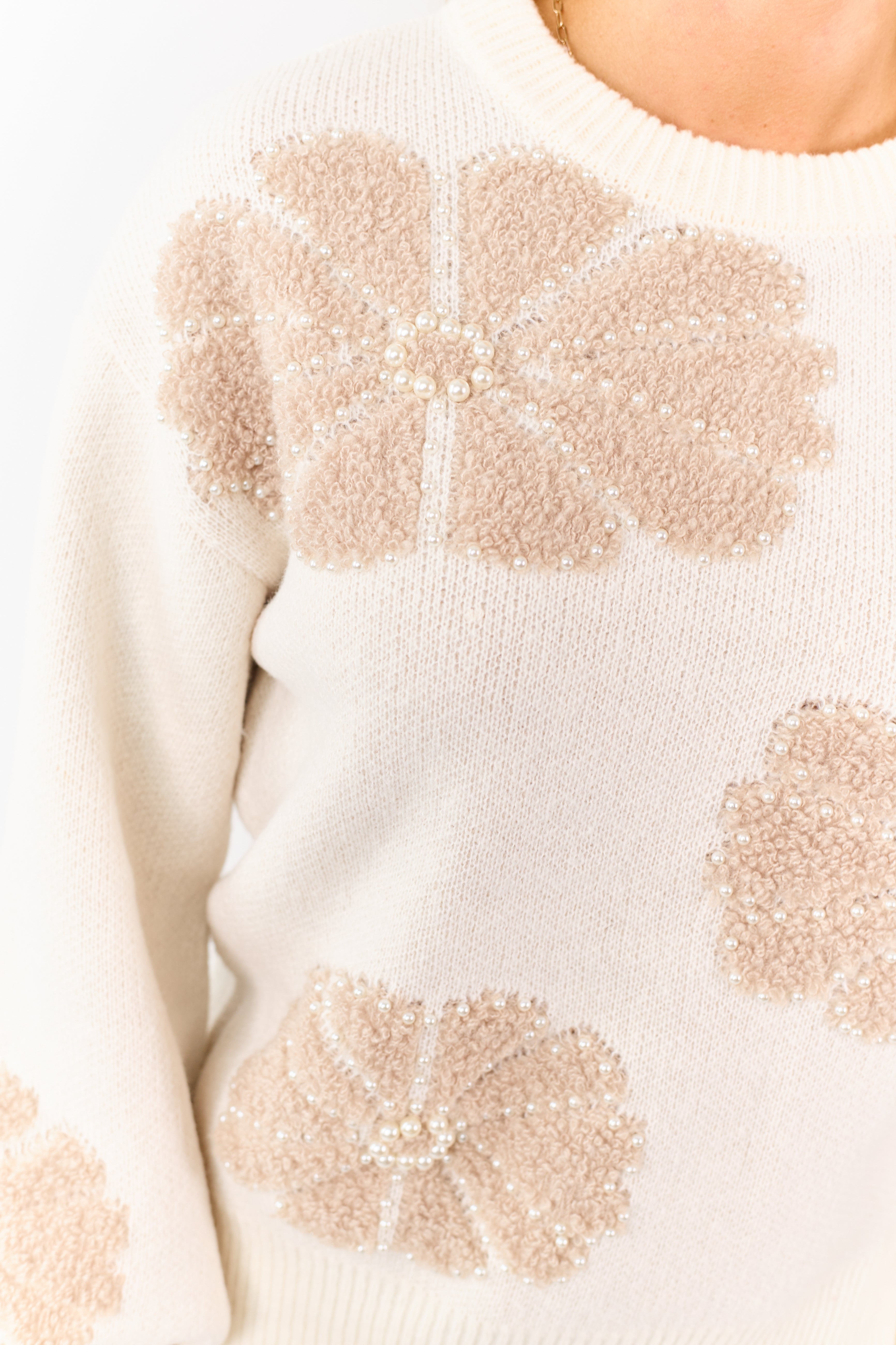 Lovelo Cream Floral Sherpa Pearl Graphic Sweater