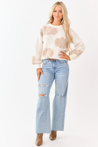 Lovelo Cream Floral Sherpa Pearl Graphic Sweater