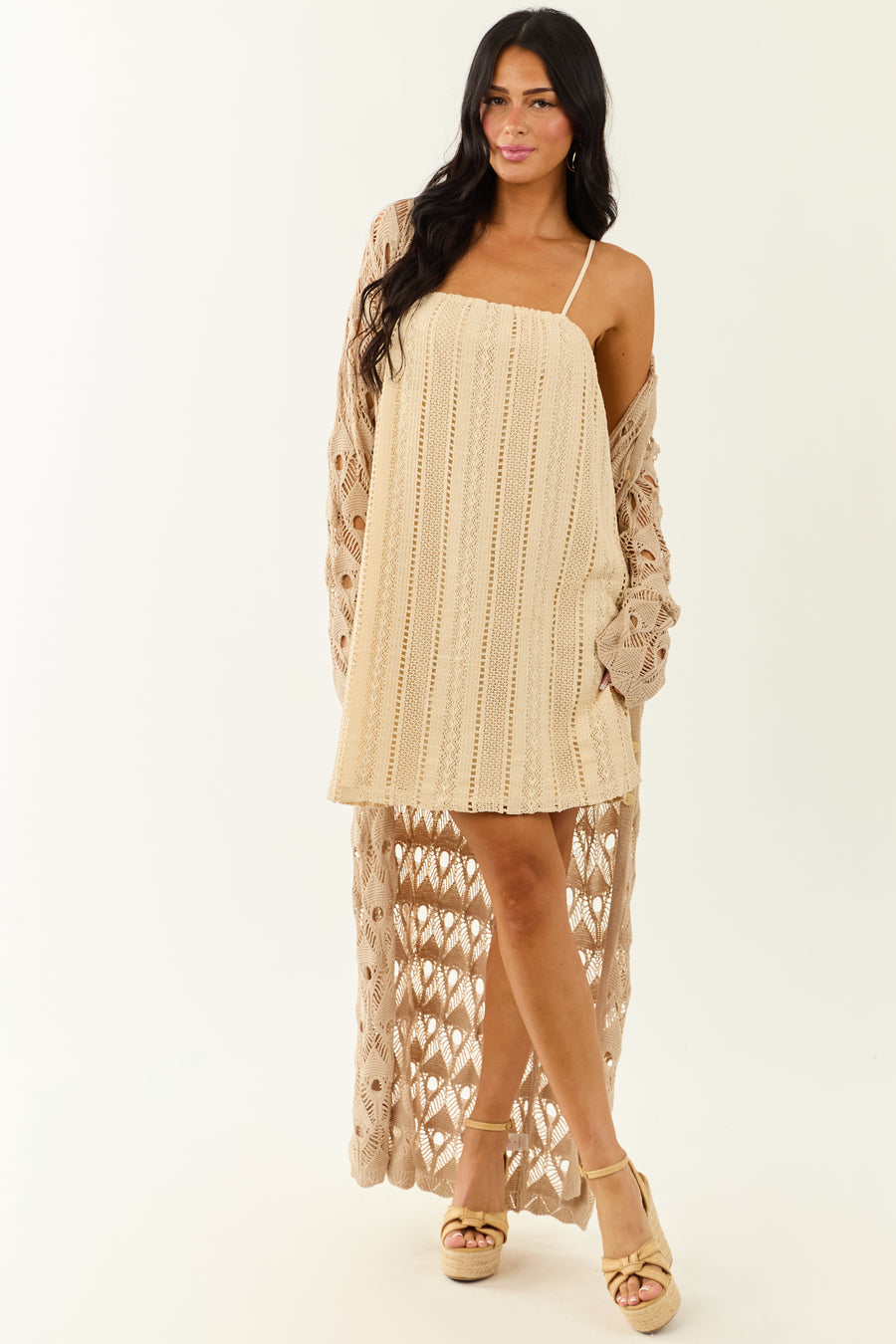 Lovelo Cream Open Crochet Cotton Mini Dress