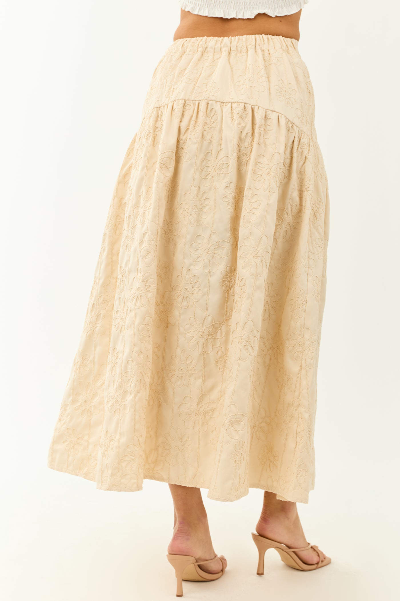Lovelo Cream Raised Embroidery Maxi Skirt