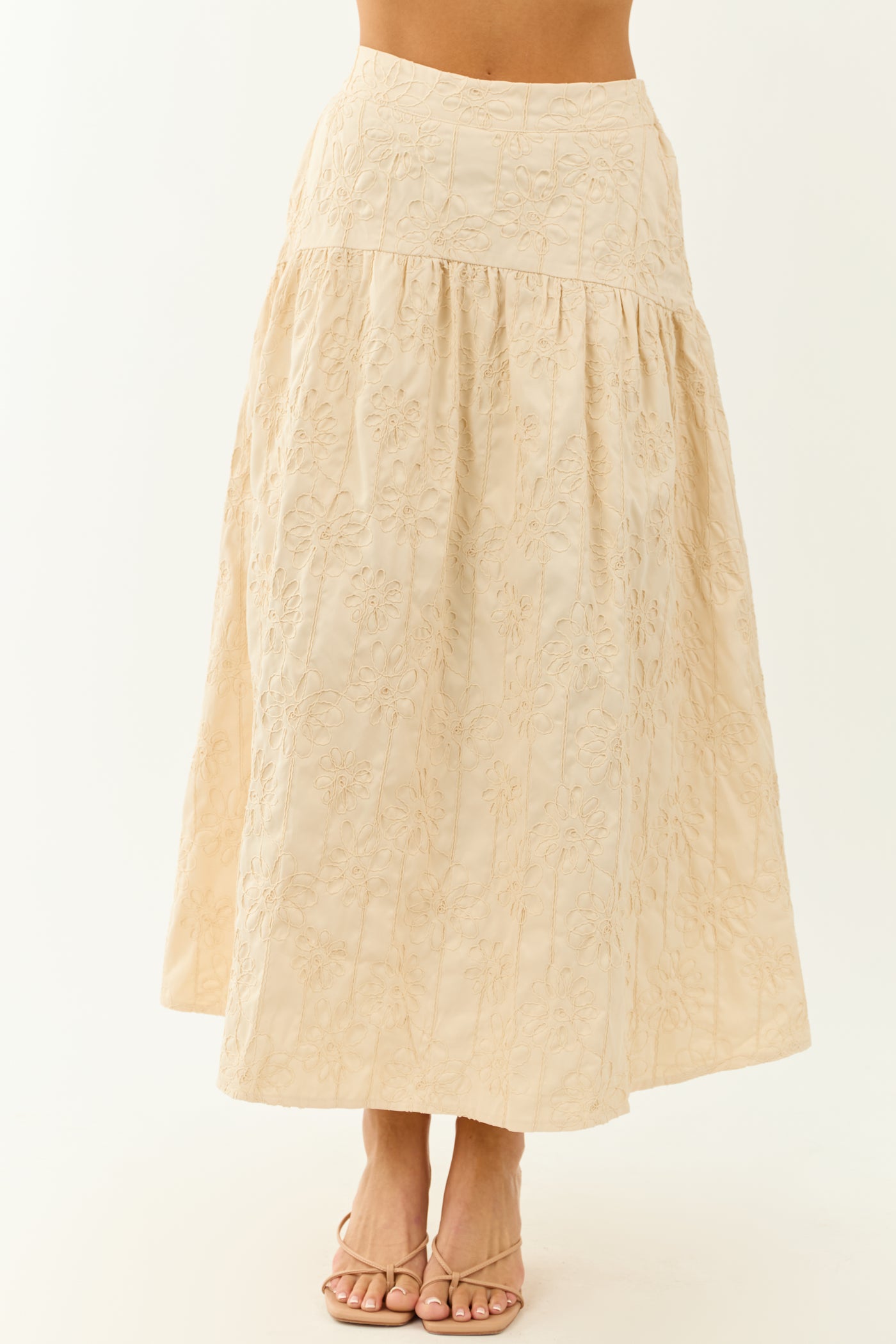 Lovelo Cream Raised Embroidery Maxi Skirt