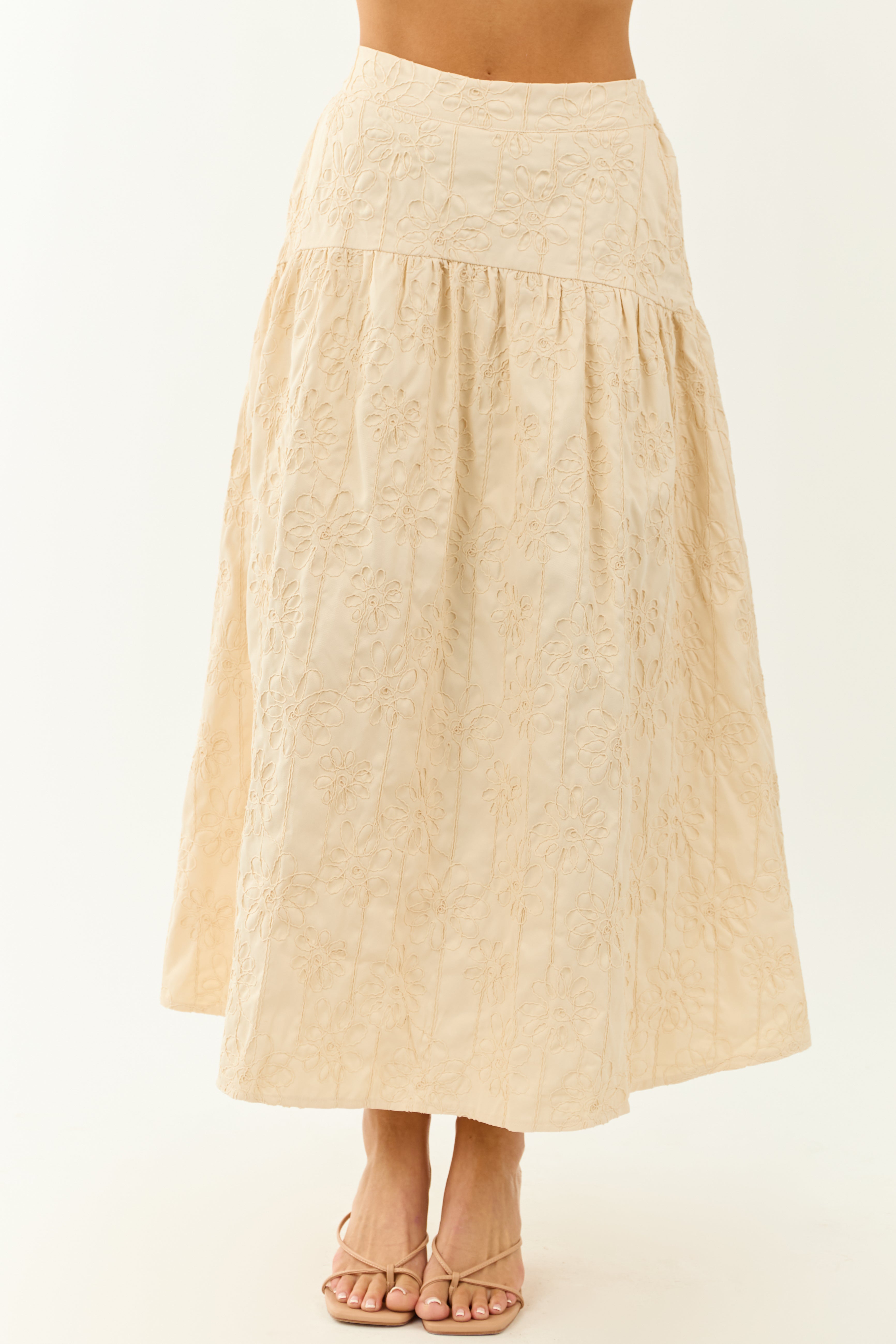 Lovelo Cream Raised Embroidery Maxi Skirt
