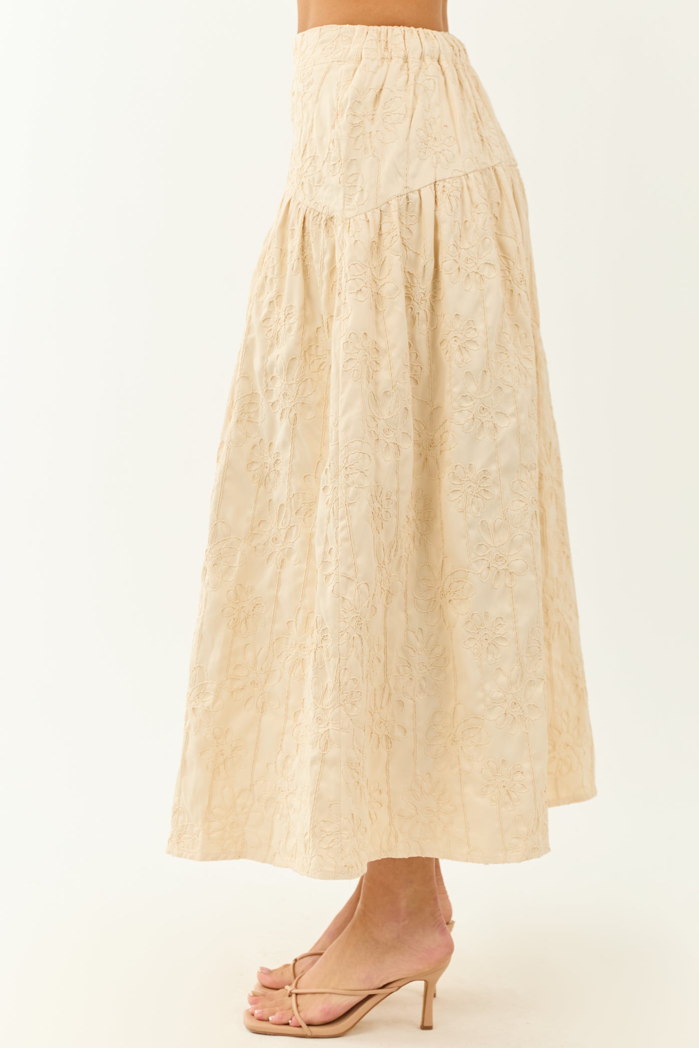 Lovelo Cream Raised Embroidery Maxi Skirt