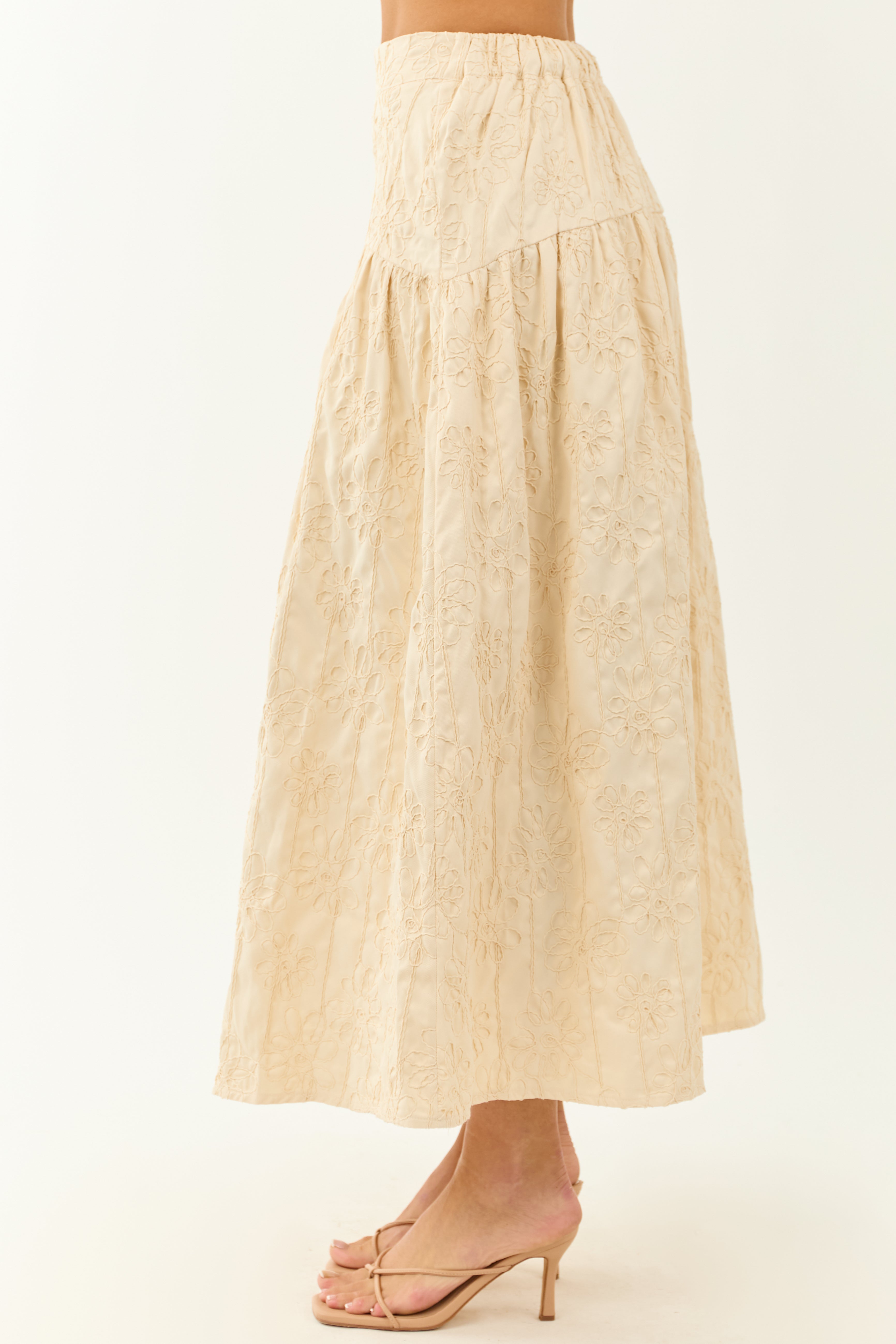 Lovelo Cream Raised Embroidery Maxi Skirt