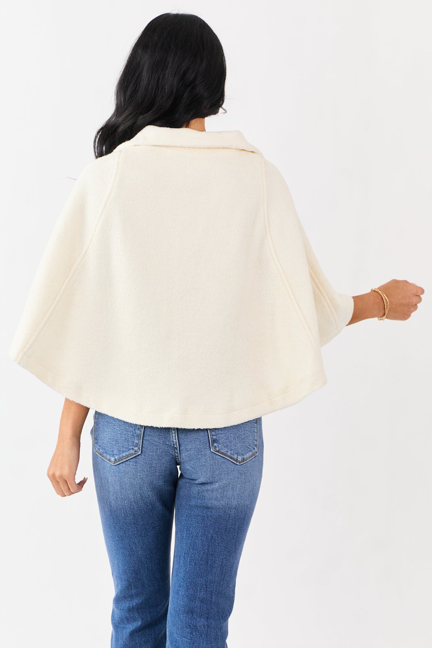 Lovelo Cream Wool Blend Snap Button Cape Jacket