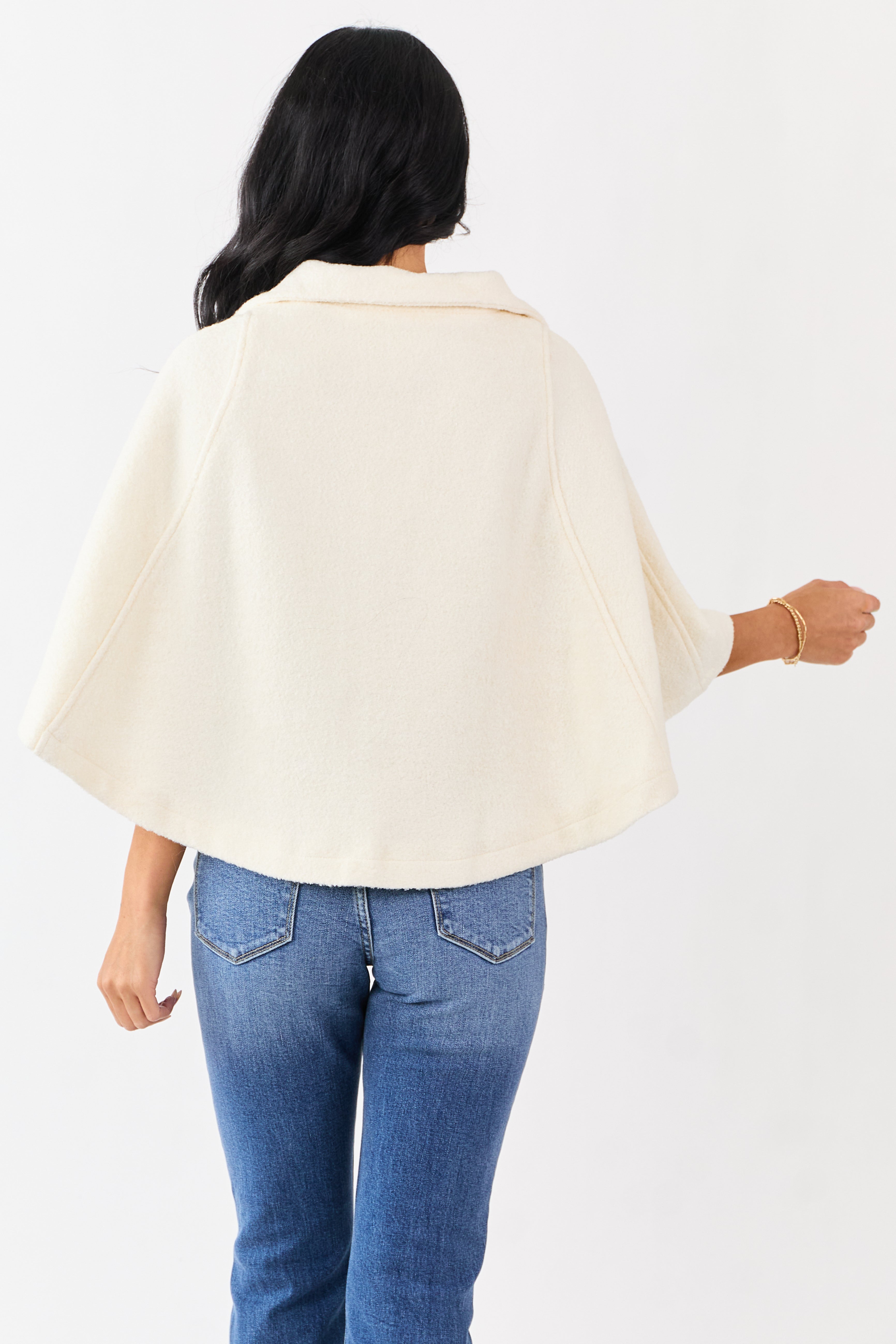 Lovelo Cream Wool Blend Snap Button Cape Jacket