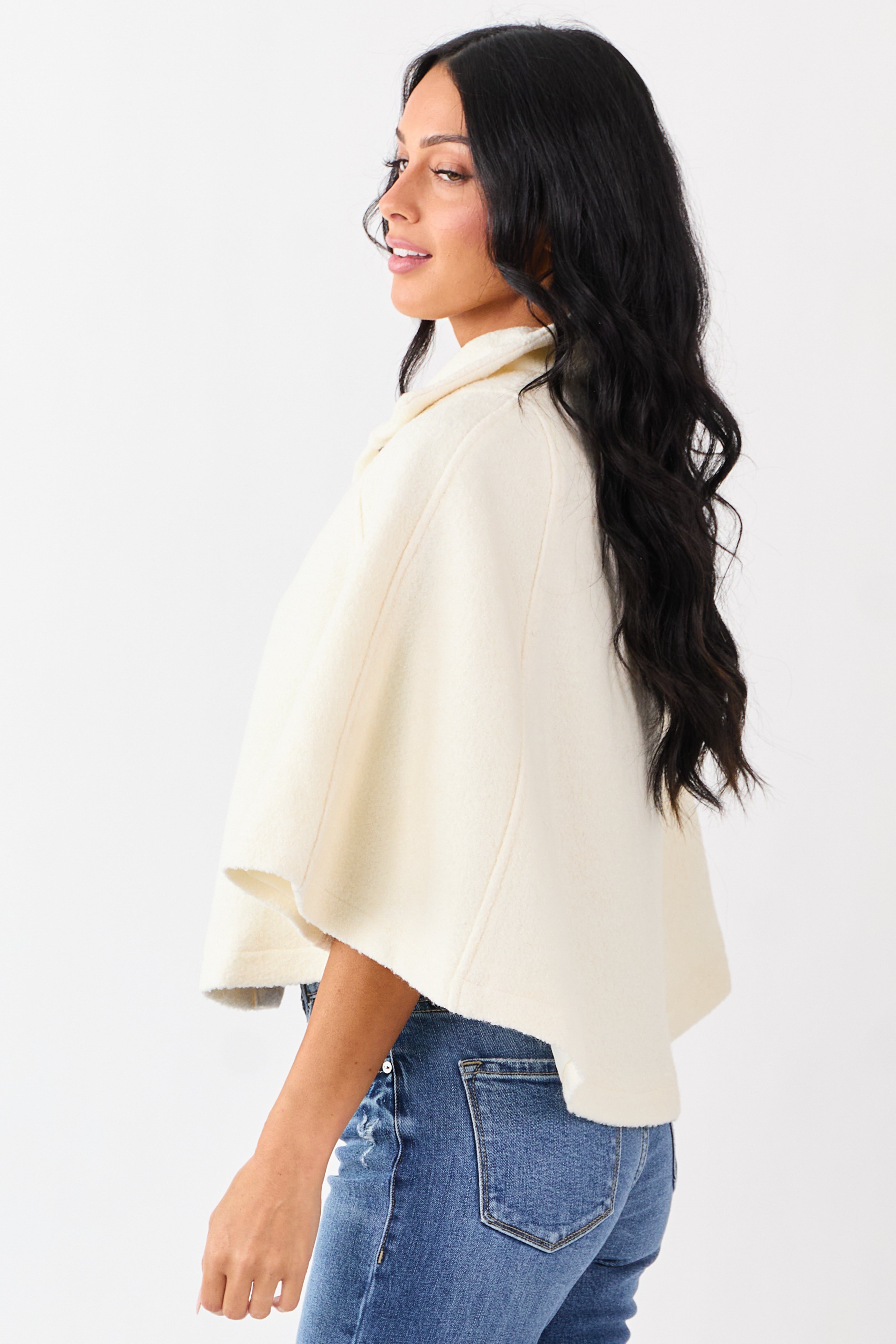 Lovelo Cream Wool Blend Snap Button Cape Jacket