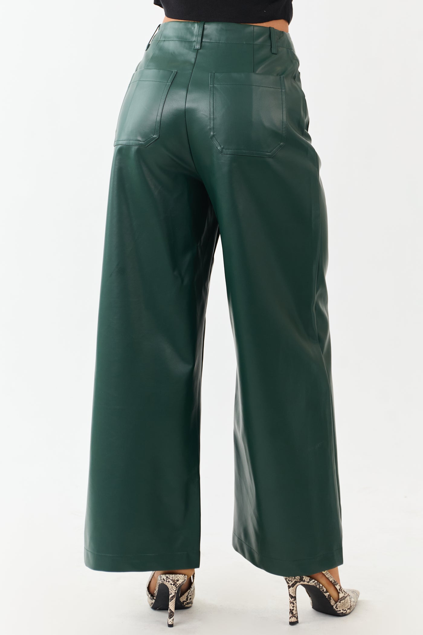 Lovelo Forest Green Faux Leather Wide Leg Pants