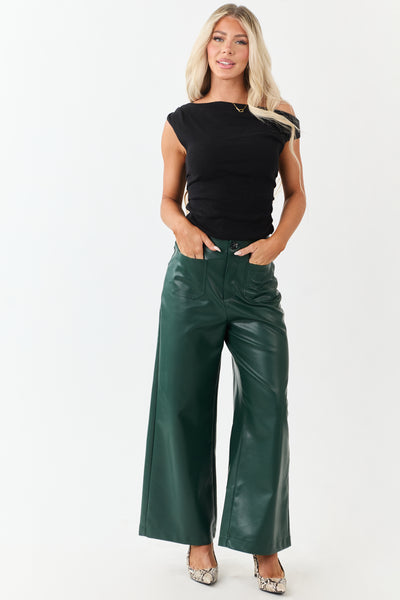 Lovelo Forest Green Faux Leather Wide Leg Pants