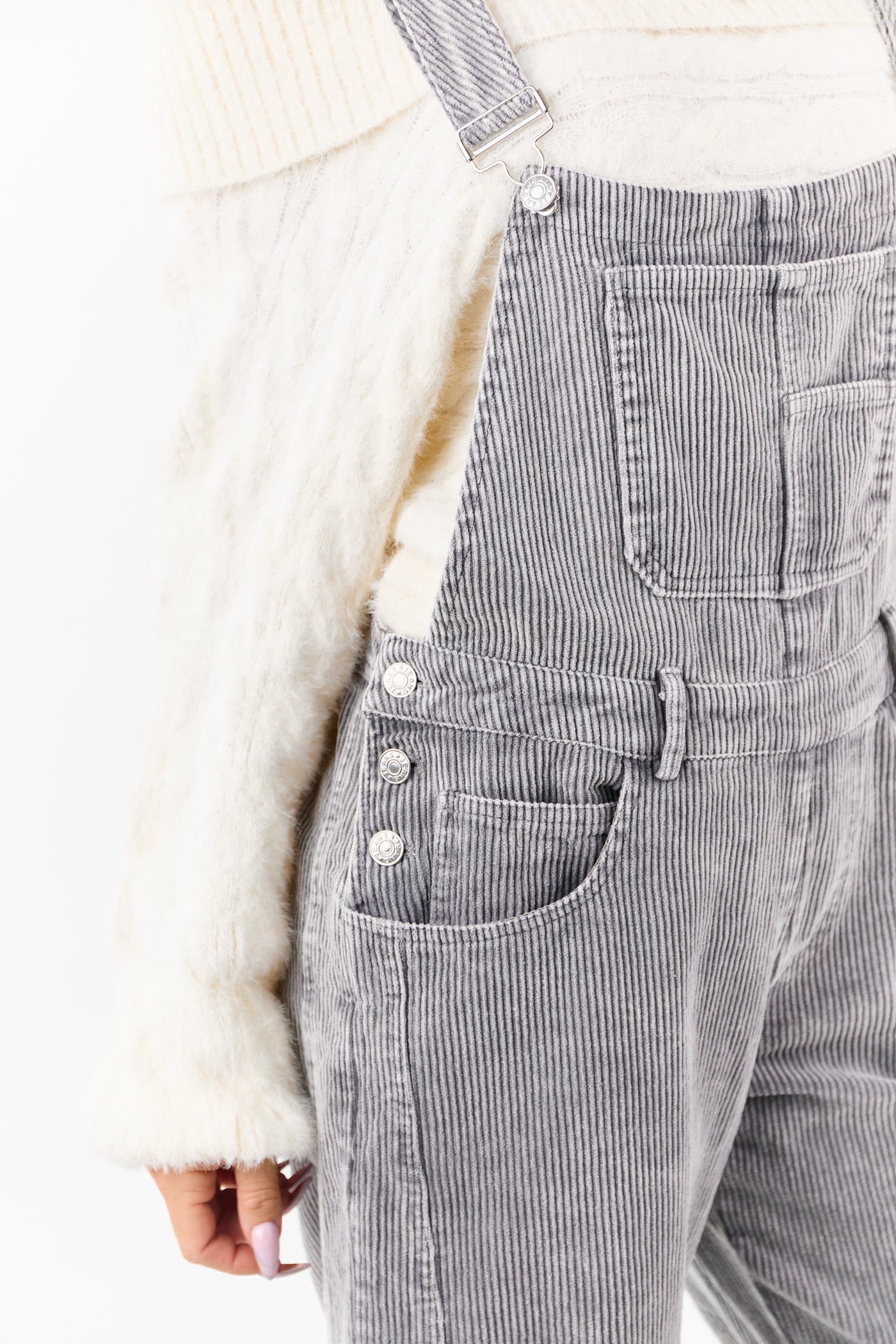 Lovelo Graphite Corduroy Straight Leg Overalls