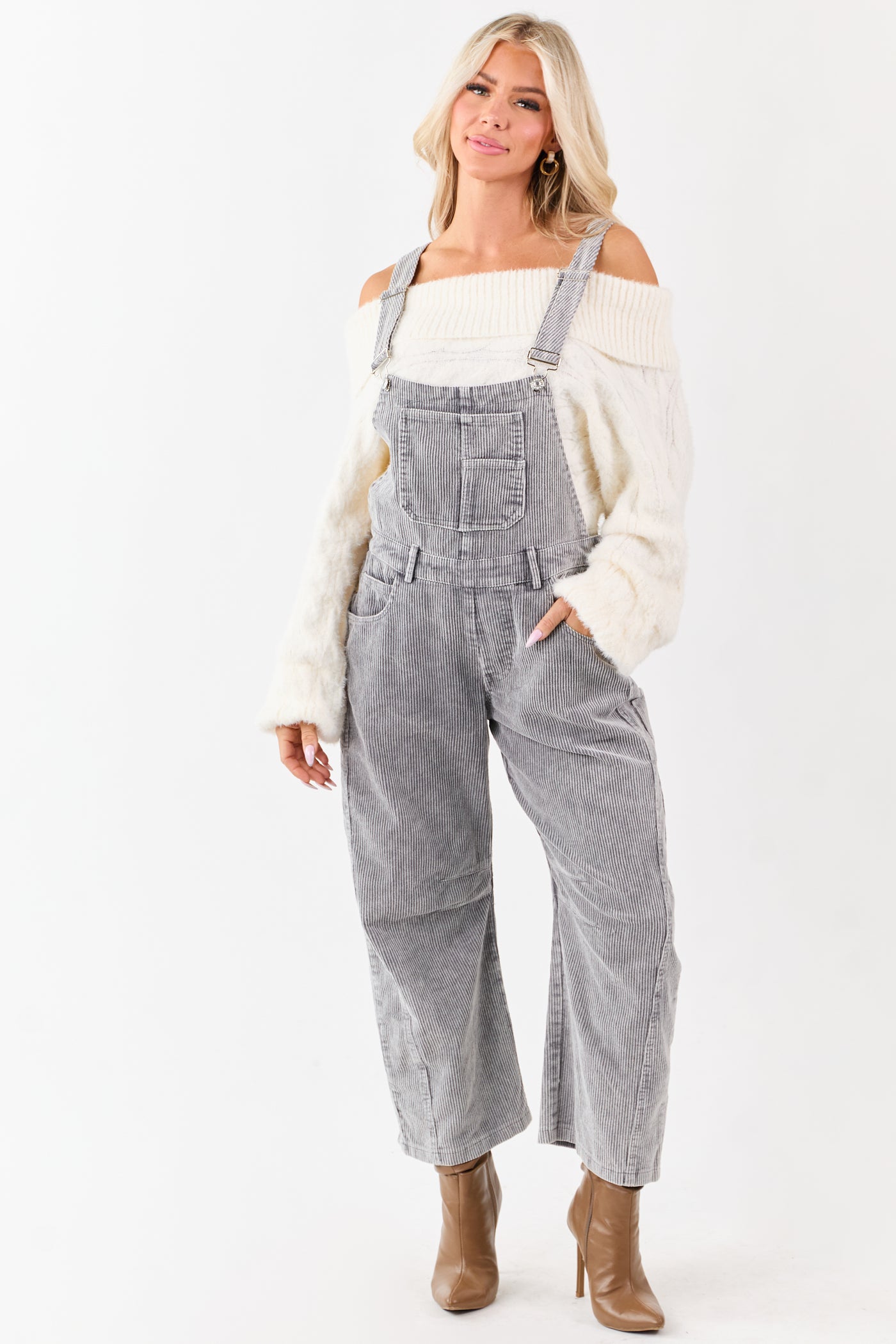 Lovelo Graphite Corduroy Straight Leg Overalls