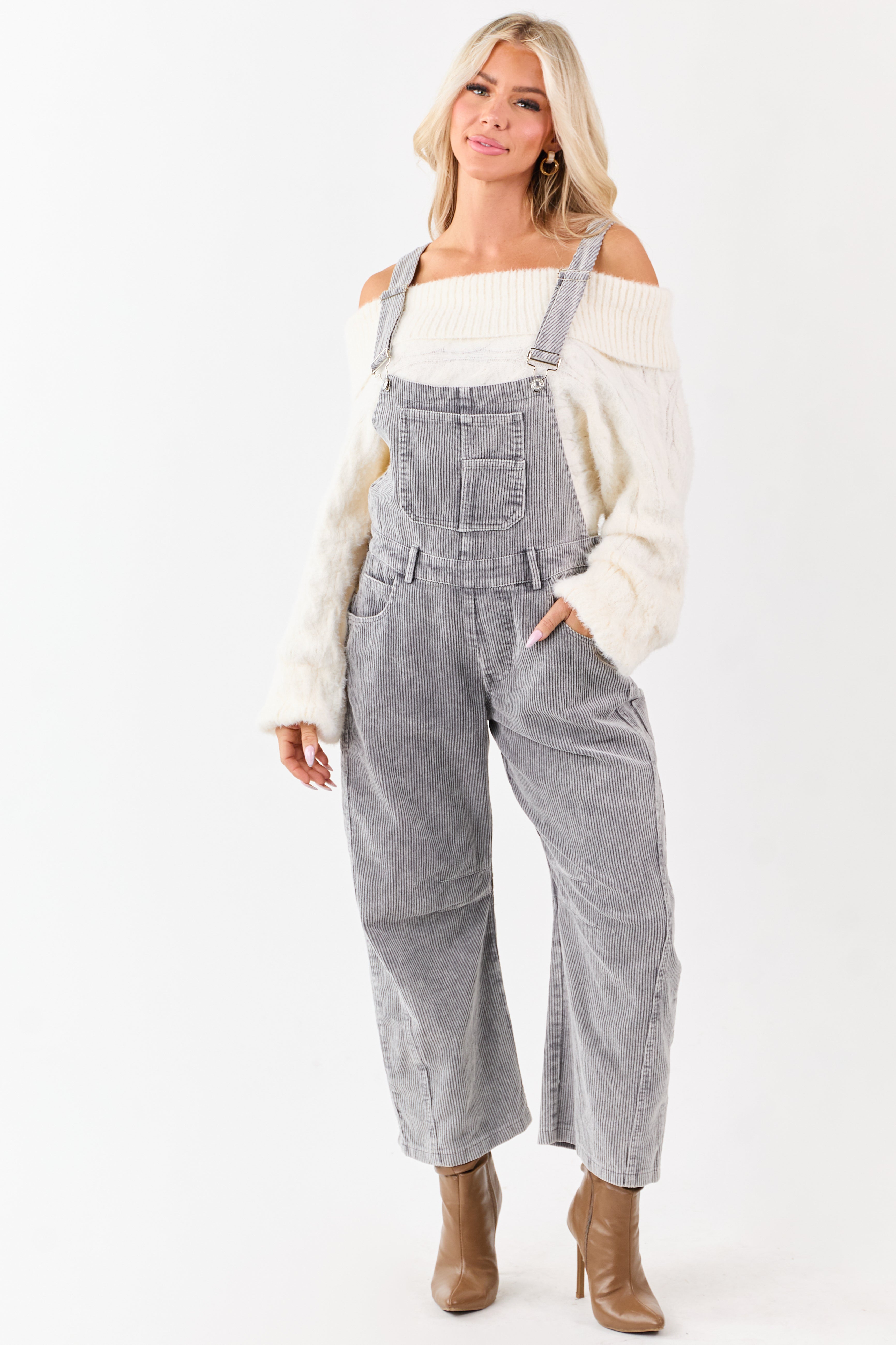 Lovelo Graphite Corduroy Straight Leg Overalls