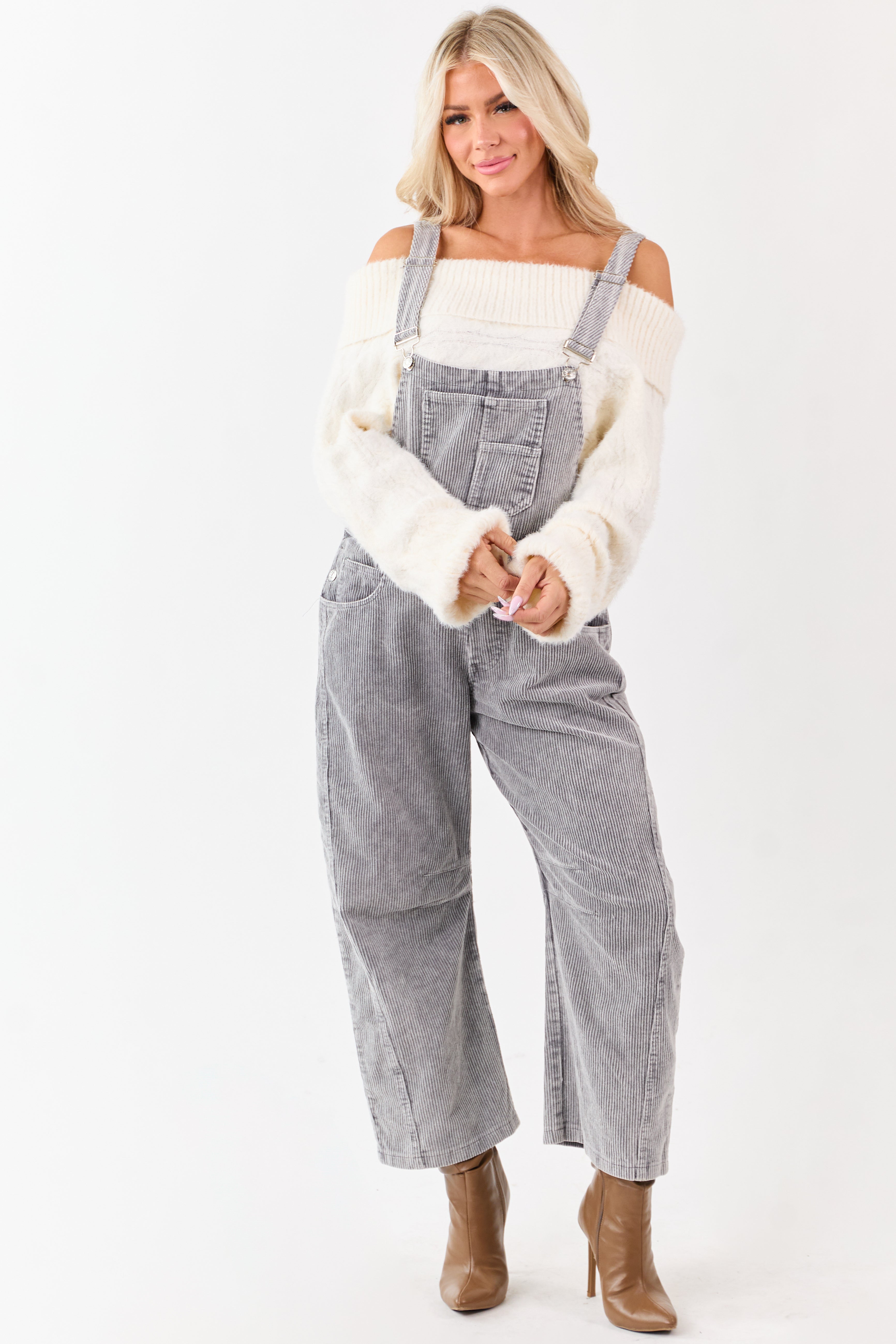 Lovelo Graphite Corduroy Straight Leg Overalls