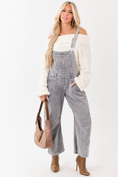 Lovelo Graphite Corduroy Straight Leg Overalls