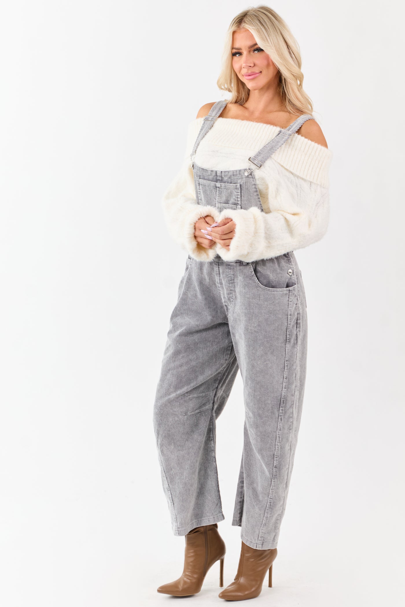 Lovelo Graphite Corduroy Straight Leg Overalls