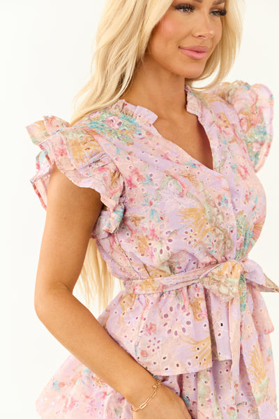 Lovelo Iris Floral Print Eyelet Ruffle Mini Dress