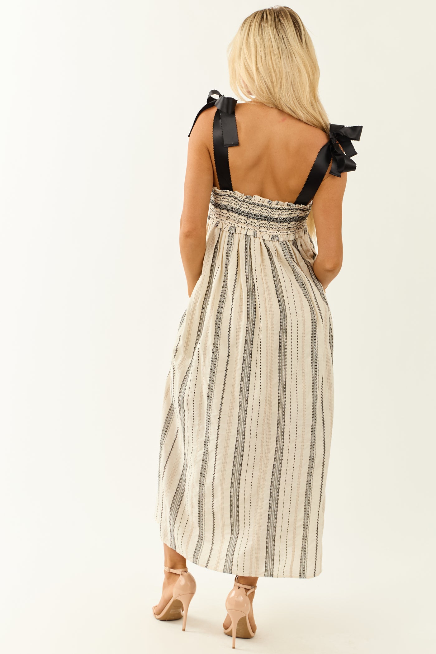 Lovelo Ivory Abstract Print Ribbon Strap Maxi Dress