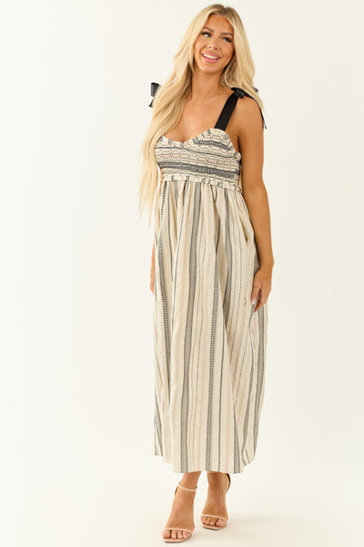 Lovelo Ivory Abstract Print Ribbon Strap Maxi Dress