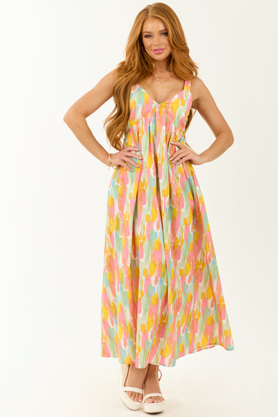 Lovelo Ivory Abstract Print Sleeveless Maxi Dress