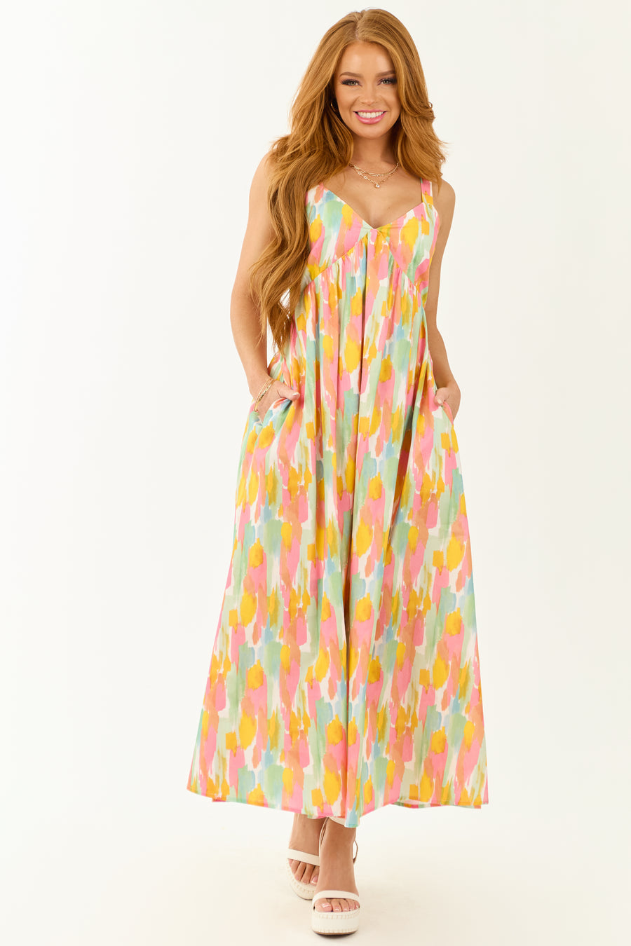 Lovelo Ivory Abstract Print Sleeveless Maxi Dress