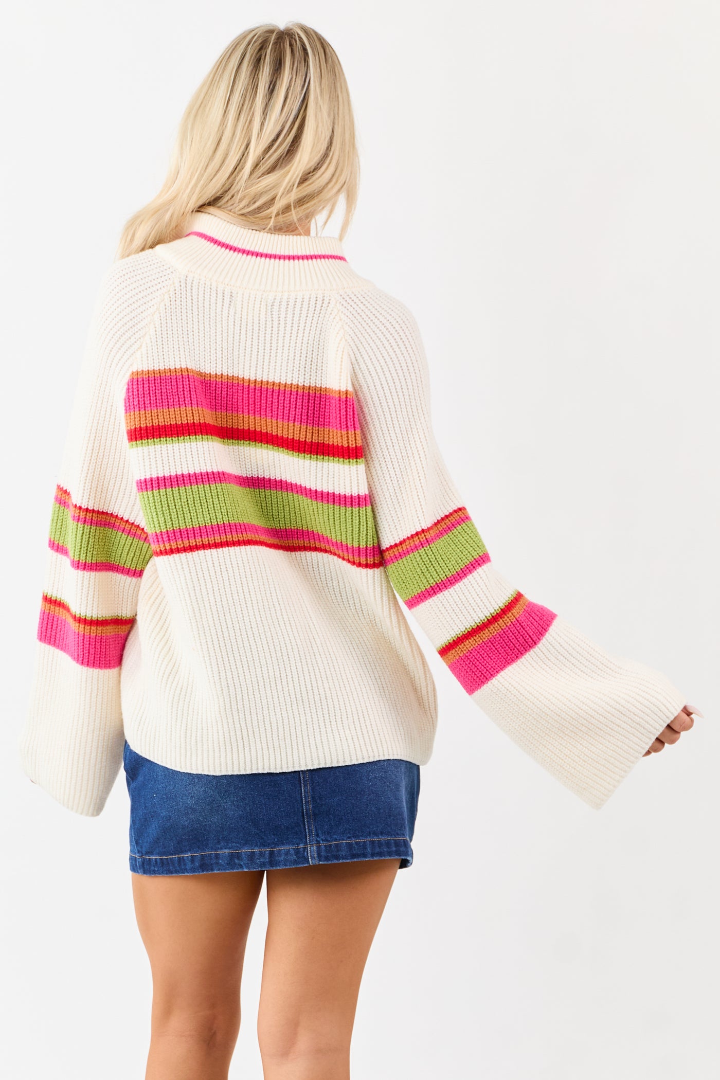 Lovelo Ivory Striped Half Zip Up Pullover Sweater