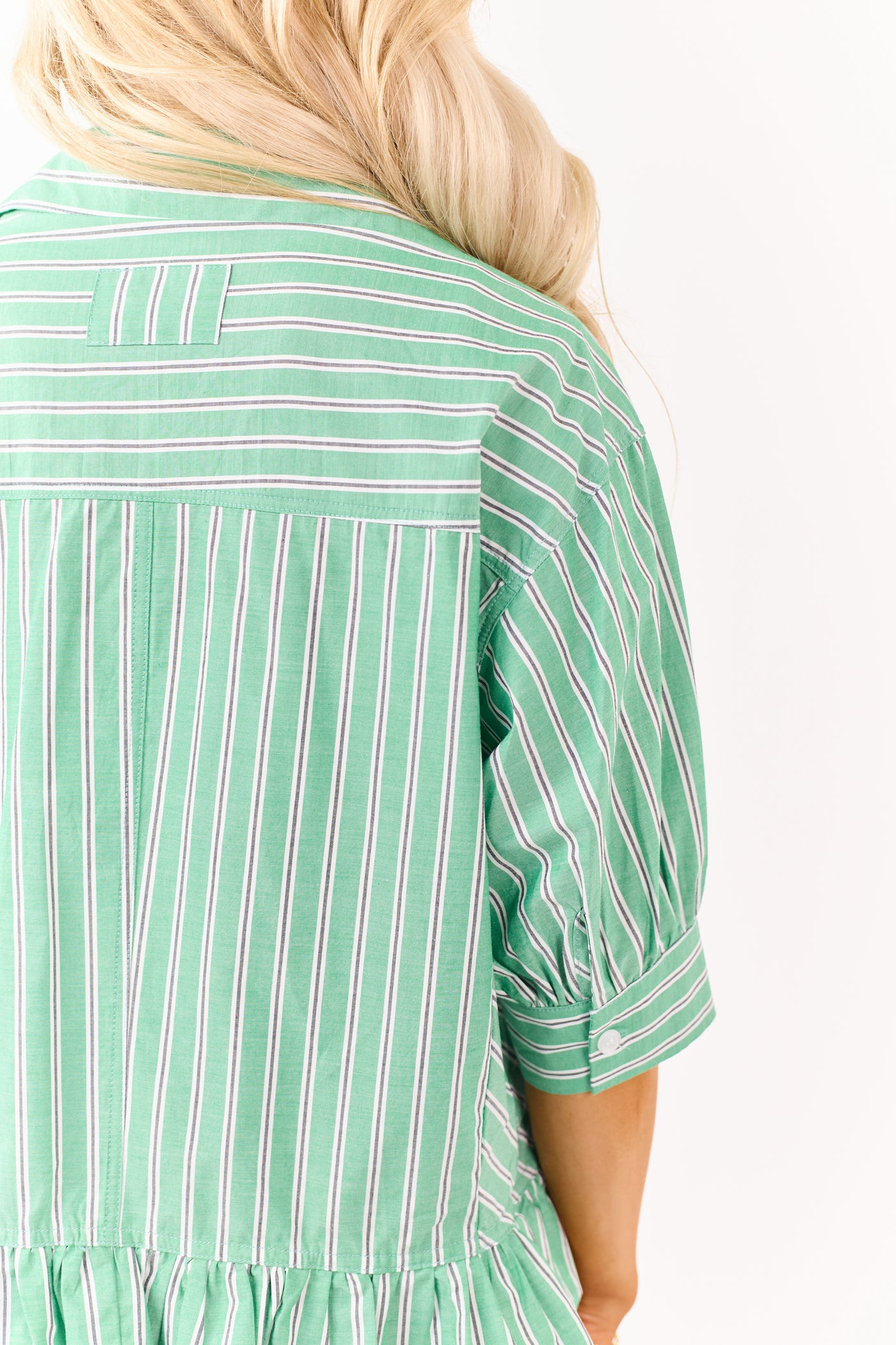 Lovelo Jade Cotton Striped Button Up Half Sleeve Top