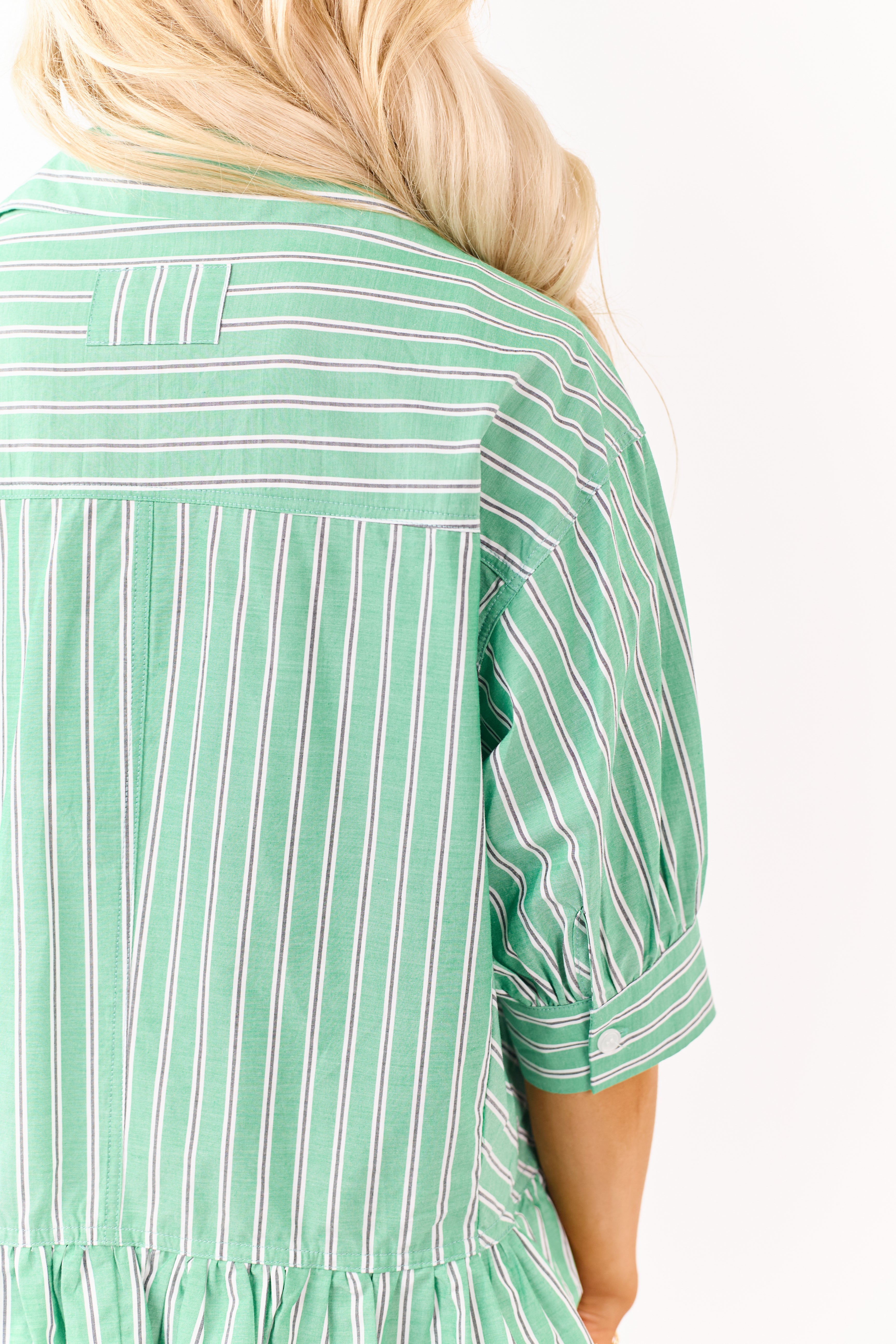 Lovelo Jade Cotton Striped Button Up Half Sleeve Top