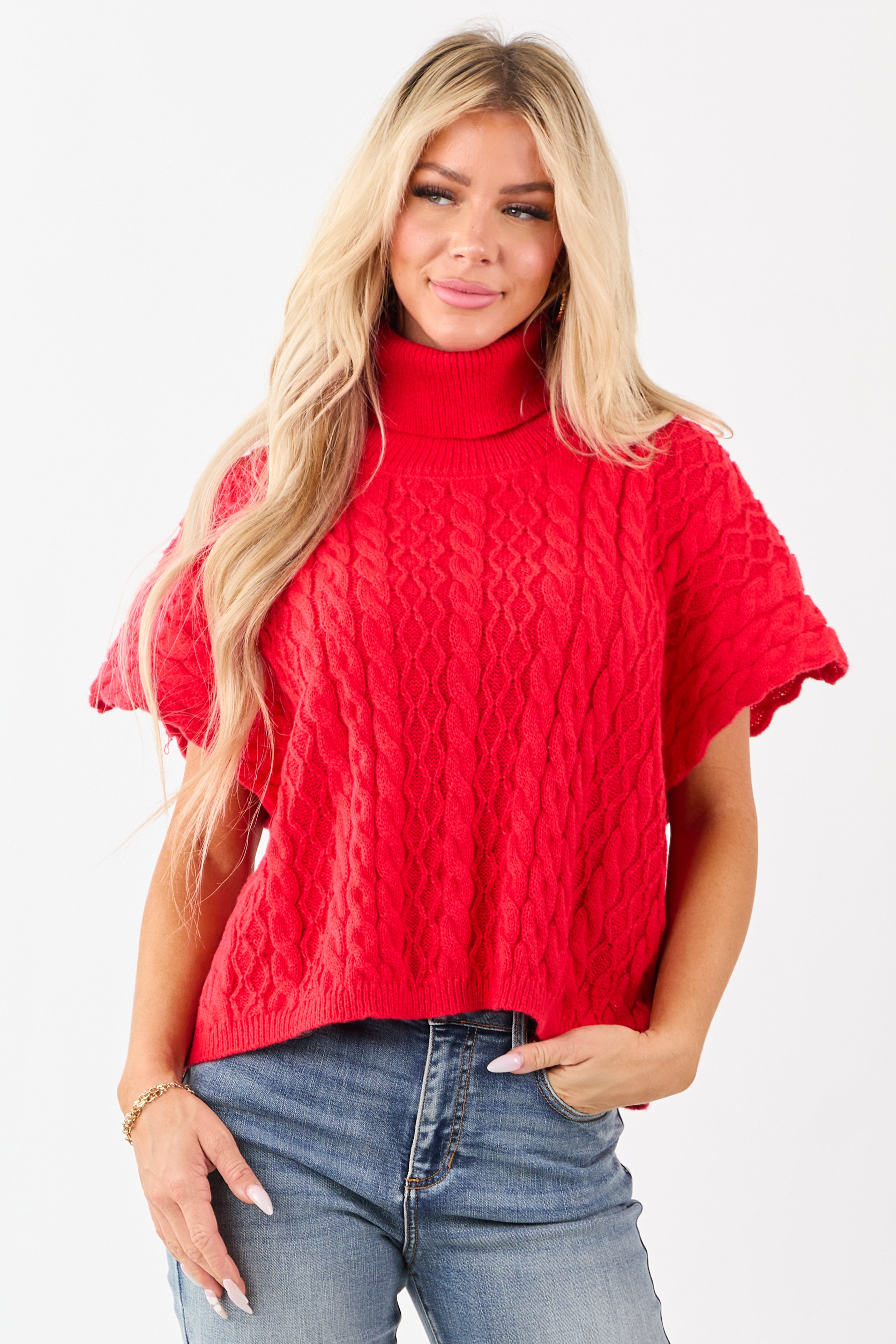 Lovelo Lipstick Cable Knit Turtleneck Sweater