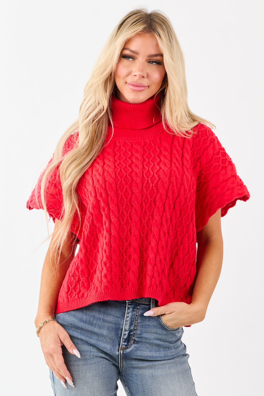Lovelo Lipstick Cable Knit Turtleneck Sweater