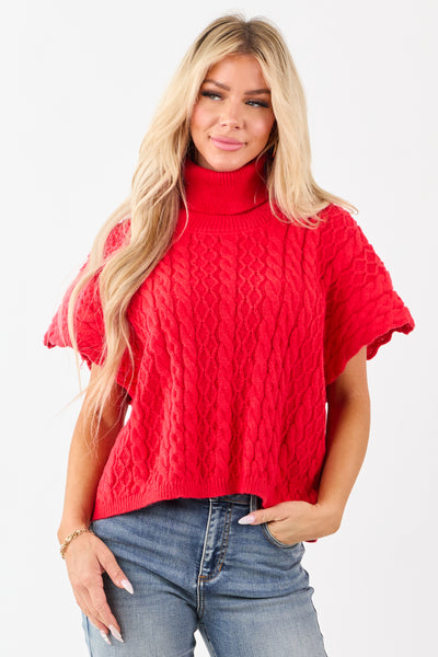 Lovelo Lipstick Cable Knit Turtleneck Sweater | Lime Lush Boutique
