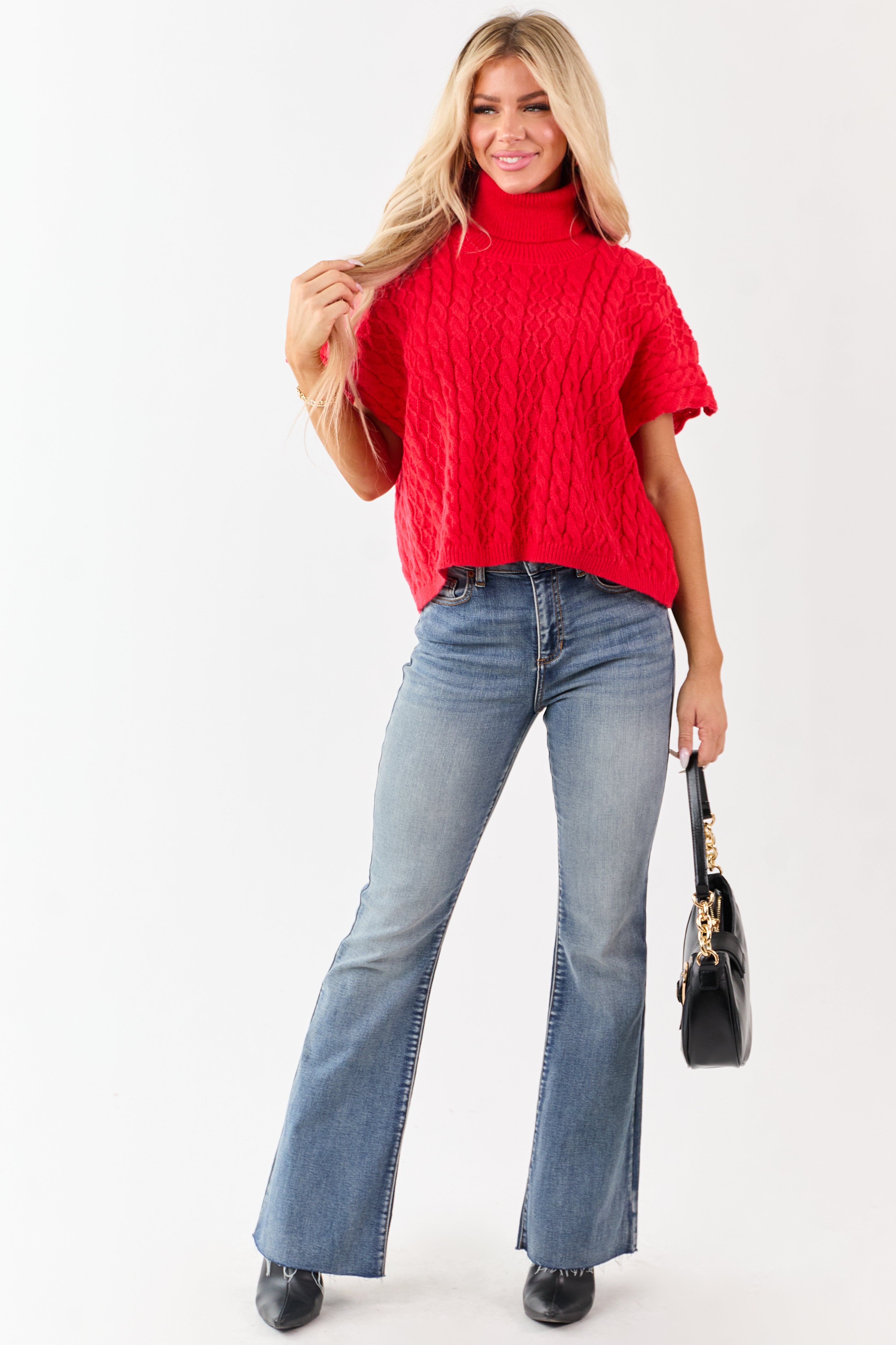 Lovelo Lipstick Cable Knit Turtleneck Sweater