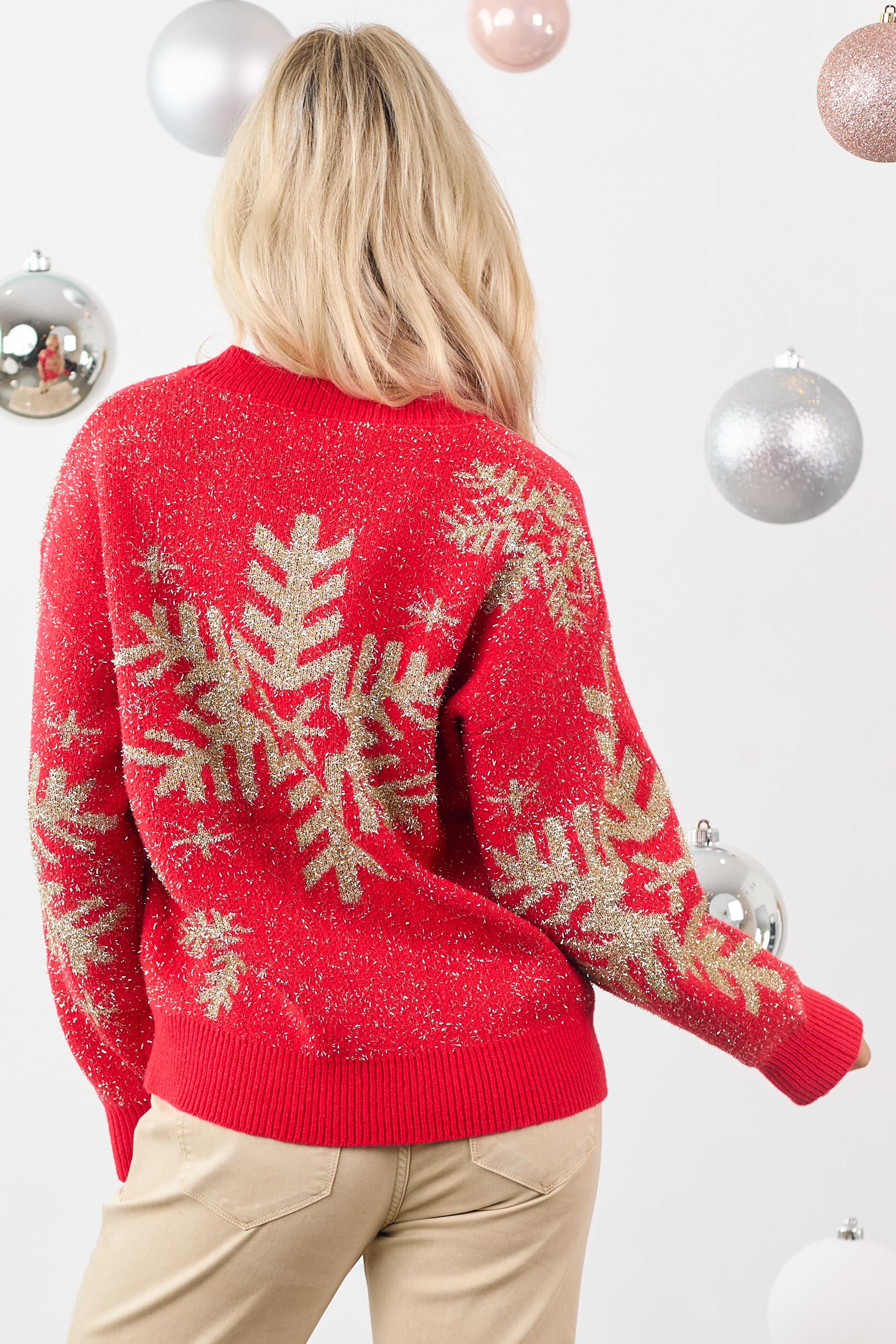 Lovelo Lipstick Metallic Snowflake Relaxed Sweater