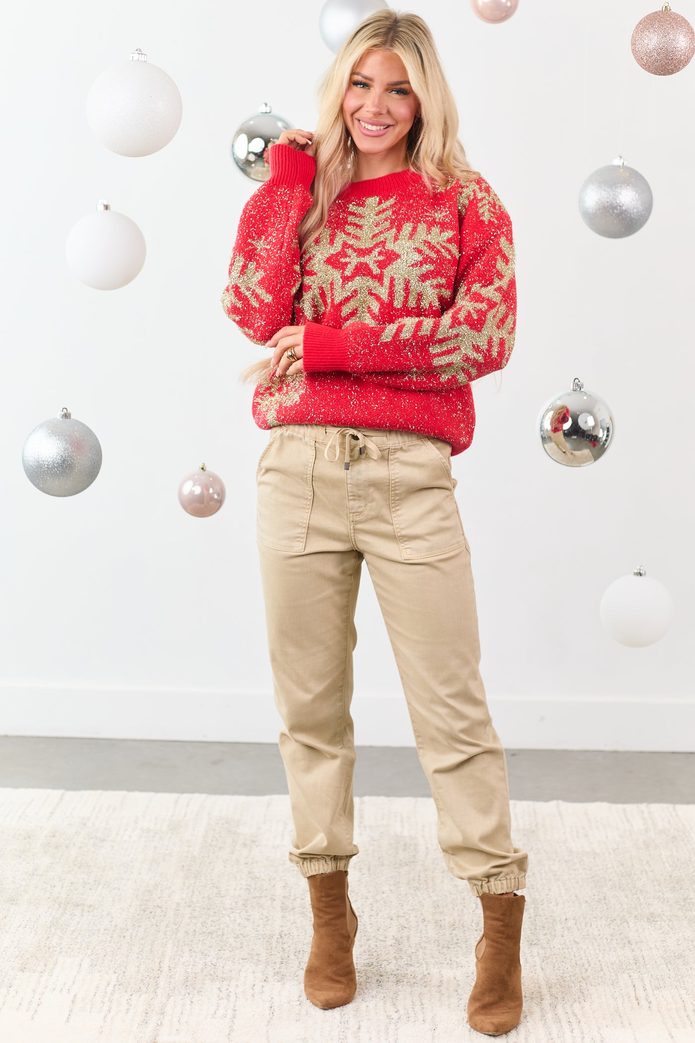 Lovelo Lipstick Metallic Snowflake Relaxed Sweater